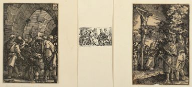 BEHAM, Hans Sebald, 3 Arbeiten, zwei Kreuzwegstationen, Holzschnitte, 12,8 x 8,6 auf Unterlegblatt 