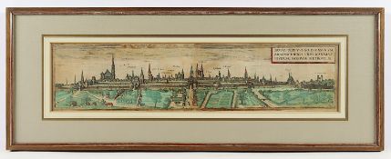 BRAUNSCHWEIG, kolorierter Kupferstich, 11 x 47, aus "Civitates orbis terrarum", BRAUN & HOGENBERG, 