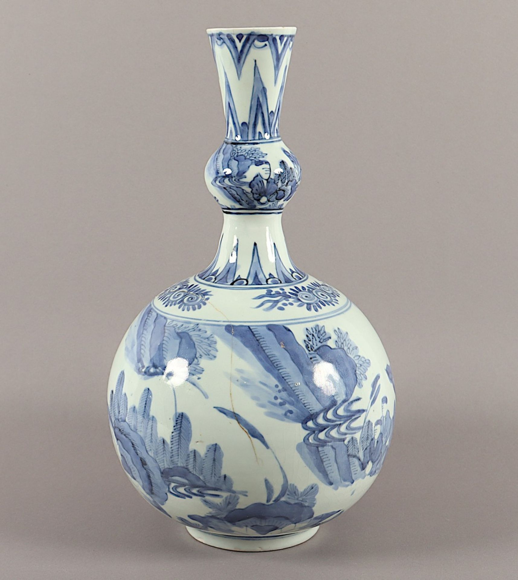 VASE, Porzellan, unterglasurblau dekoriert, H 36, rest., JAPAN, um 1700 - Image 2 of 5