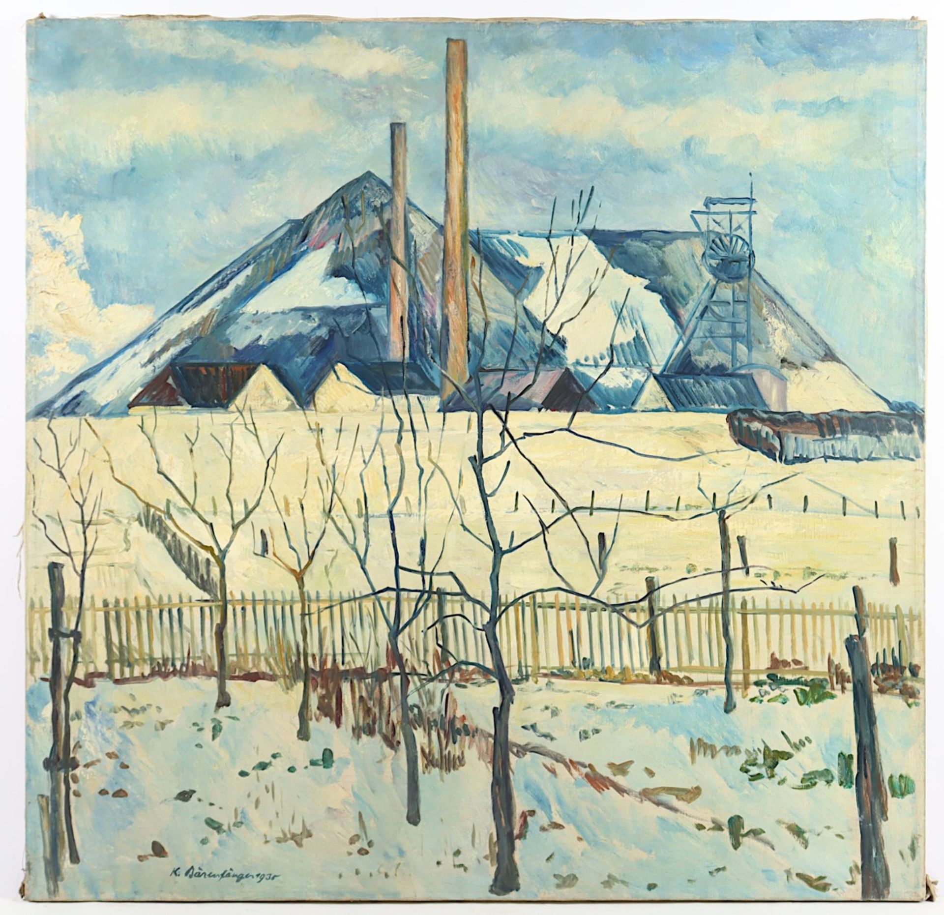 BÄRENFÄNGER, Karl (1888-1947), "Winterliche Industrielandschaft", Öl/Lwd., 94 x 97, unten rechts si - Image 2 of 5