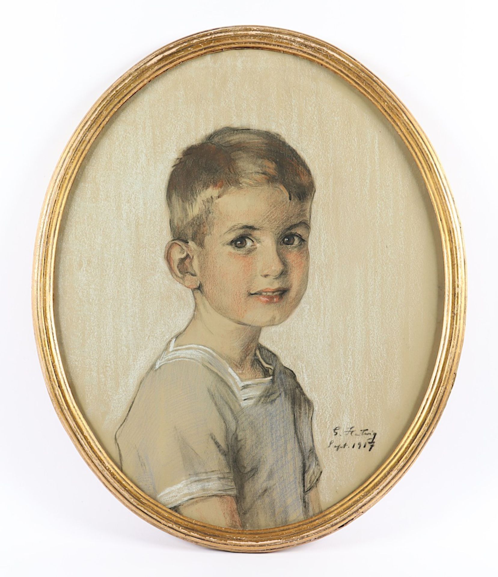 HERTWIG, G. (Portraitmaler A.20.Jh.), "Bildnis des Helmut Hertwig im Alter von sechs Jahren", Paste