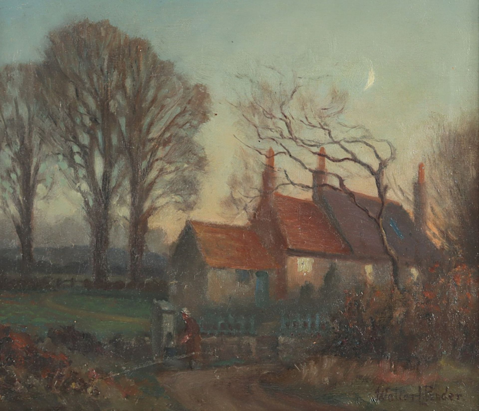 PENDER, Walter L. (Maler A.20.Jh.), "Abendstimmung an einem Bauerngehöft", Öl/Lwd., 30,5 x 35, unte - Image 2 of 4