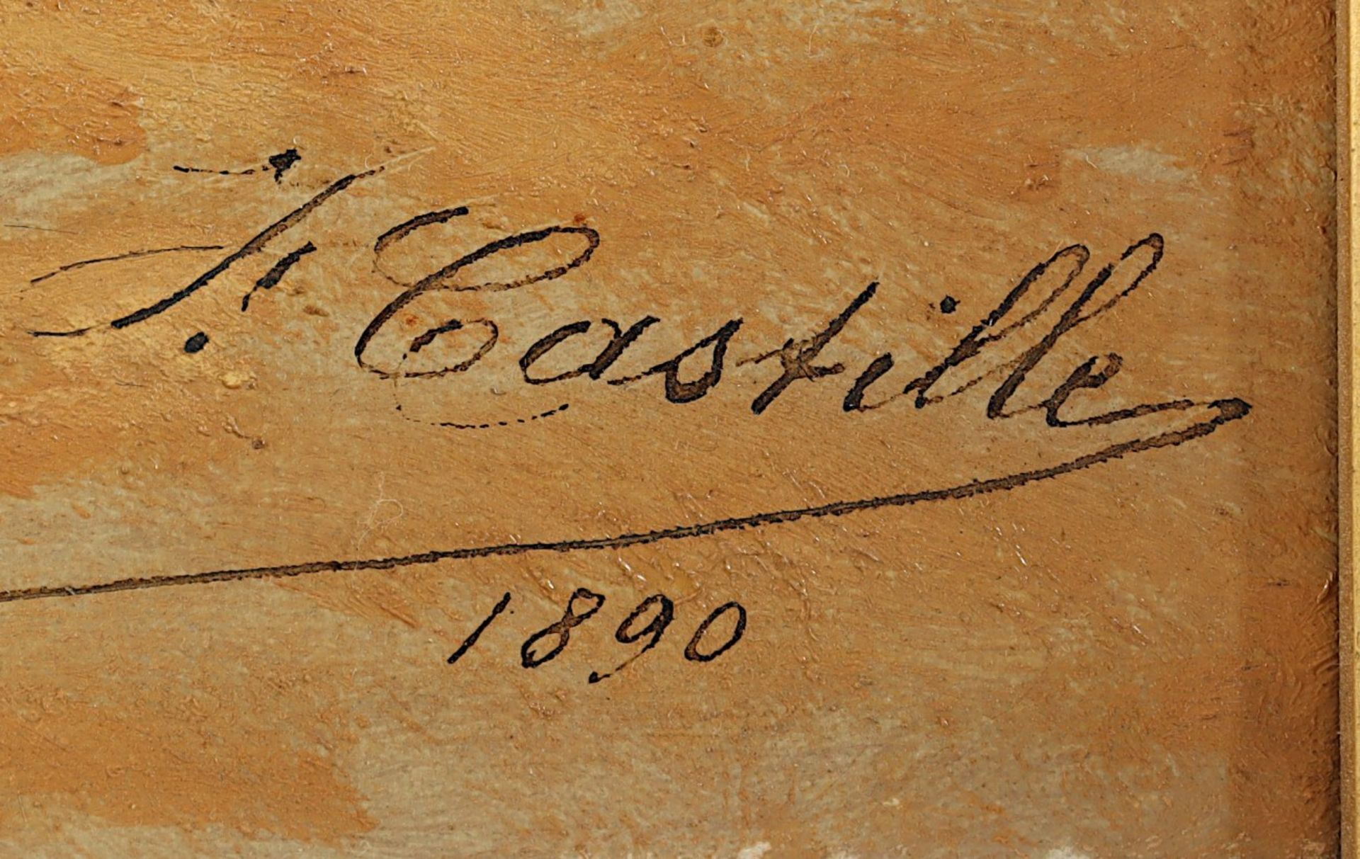 BILDERRAHMEN, breite, schwere Holzleiste, stuckiert, beigegeben ein Ölbild signiert Firmin Castille - Bild 2 aus 3