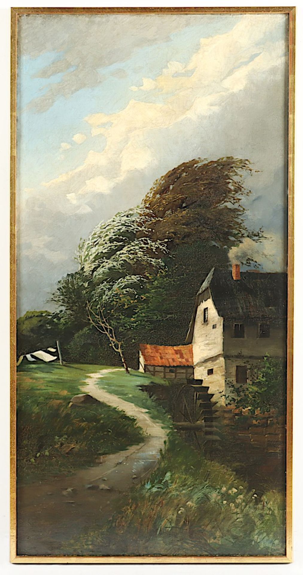 HOLZAPFEL, Carl (1865-1926), "Stürmischer Spätsommertag an einer alten Wassermühle", Öl/Lwd., 100 x