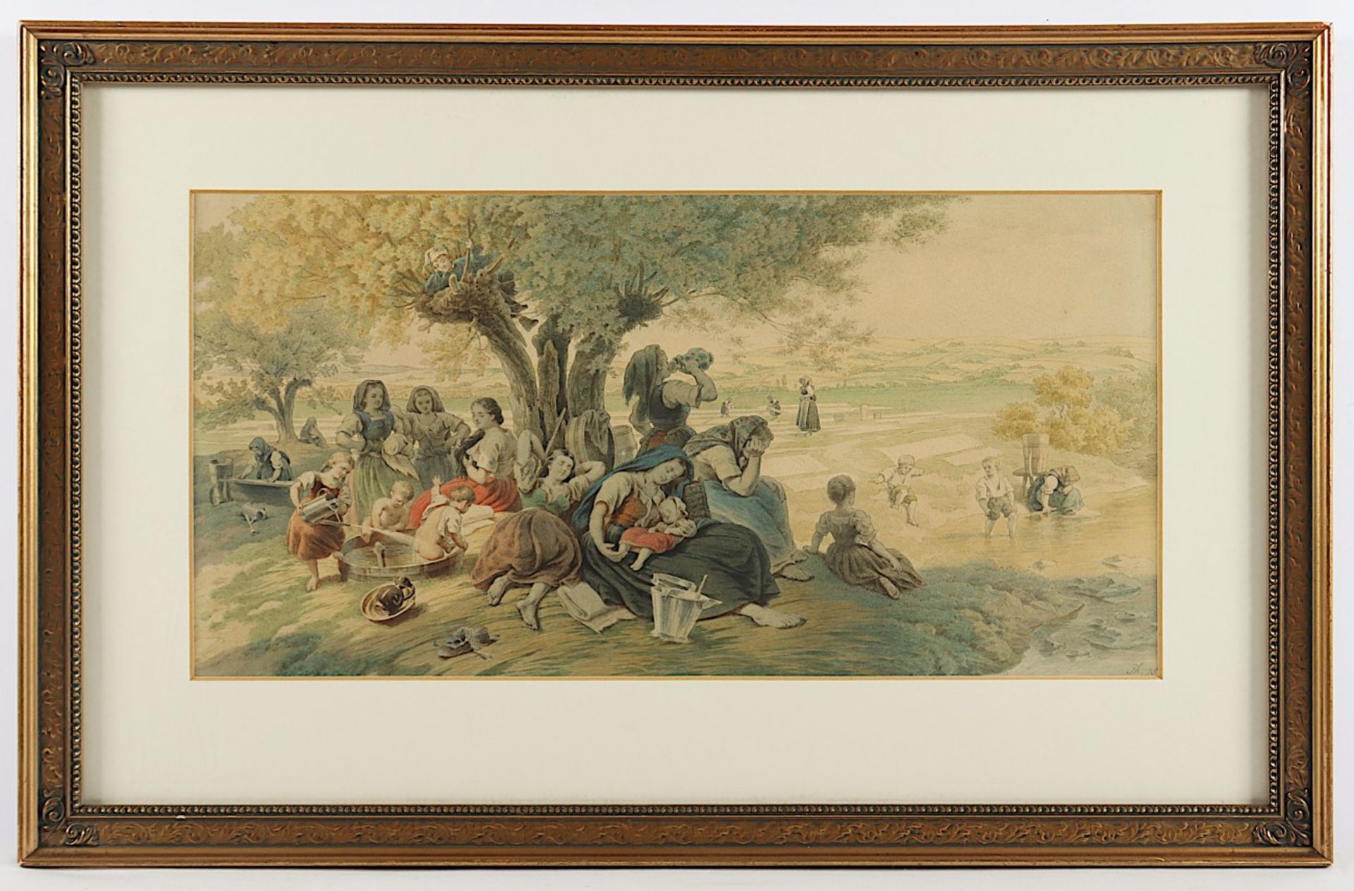 THON, Sixtus Armin (1817-1901), "Die Bleiche an der Werra", Aquarell/Papier, 25 x 49 (Passepartouta - Image 2 of 5