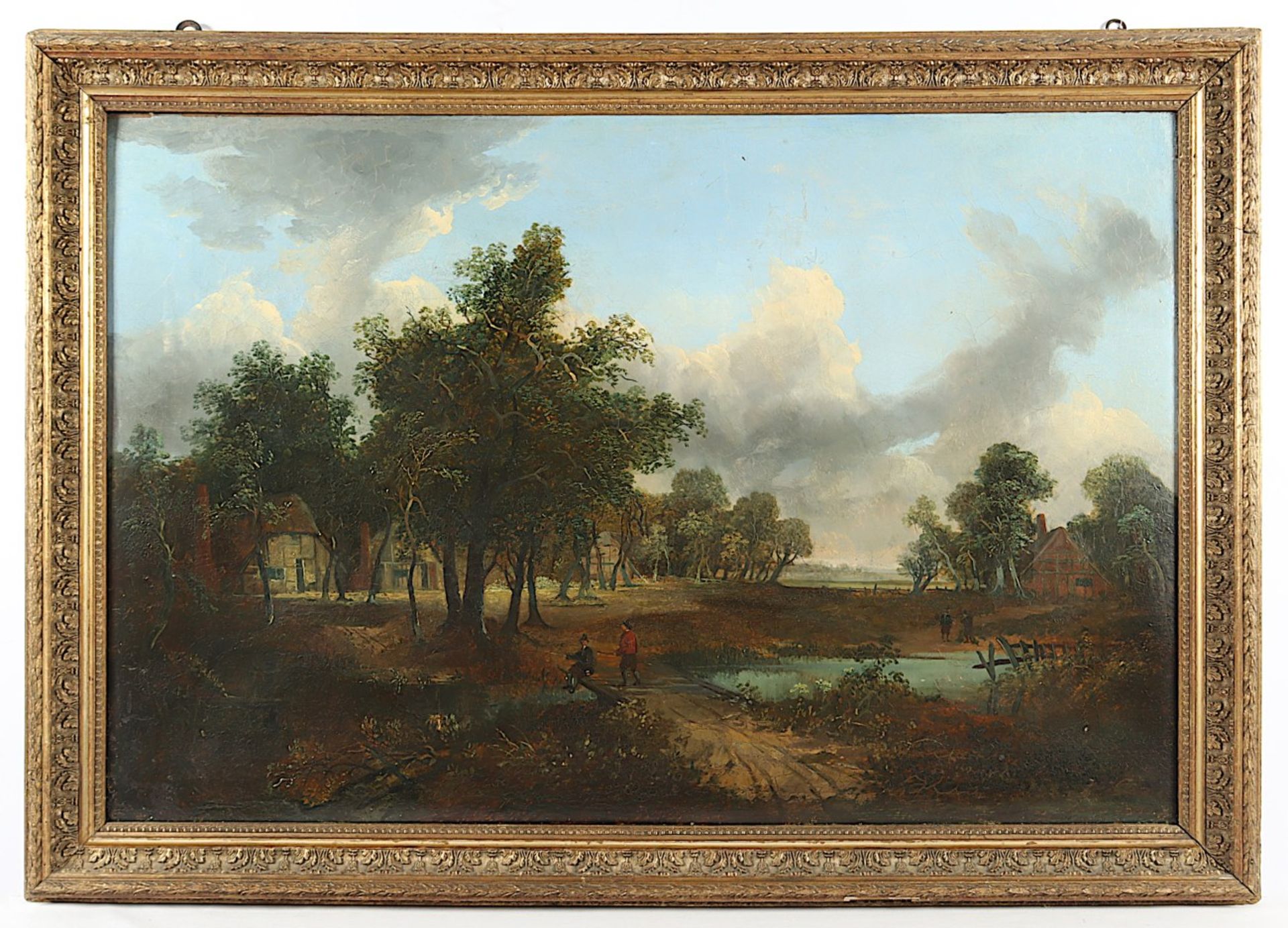 ENGLAND 19.JH., "Landschaft mit Häusern und Figurenstaffage", Öl/Lwd., 61 x 91, rest., R.   - Bild 2 aus 3