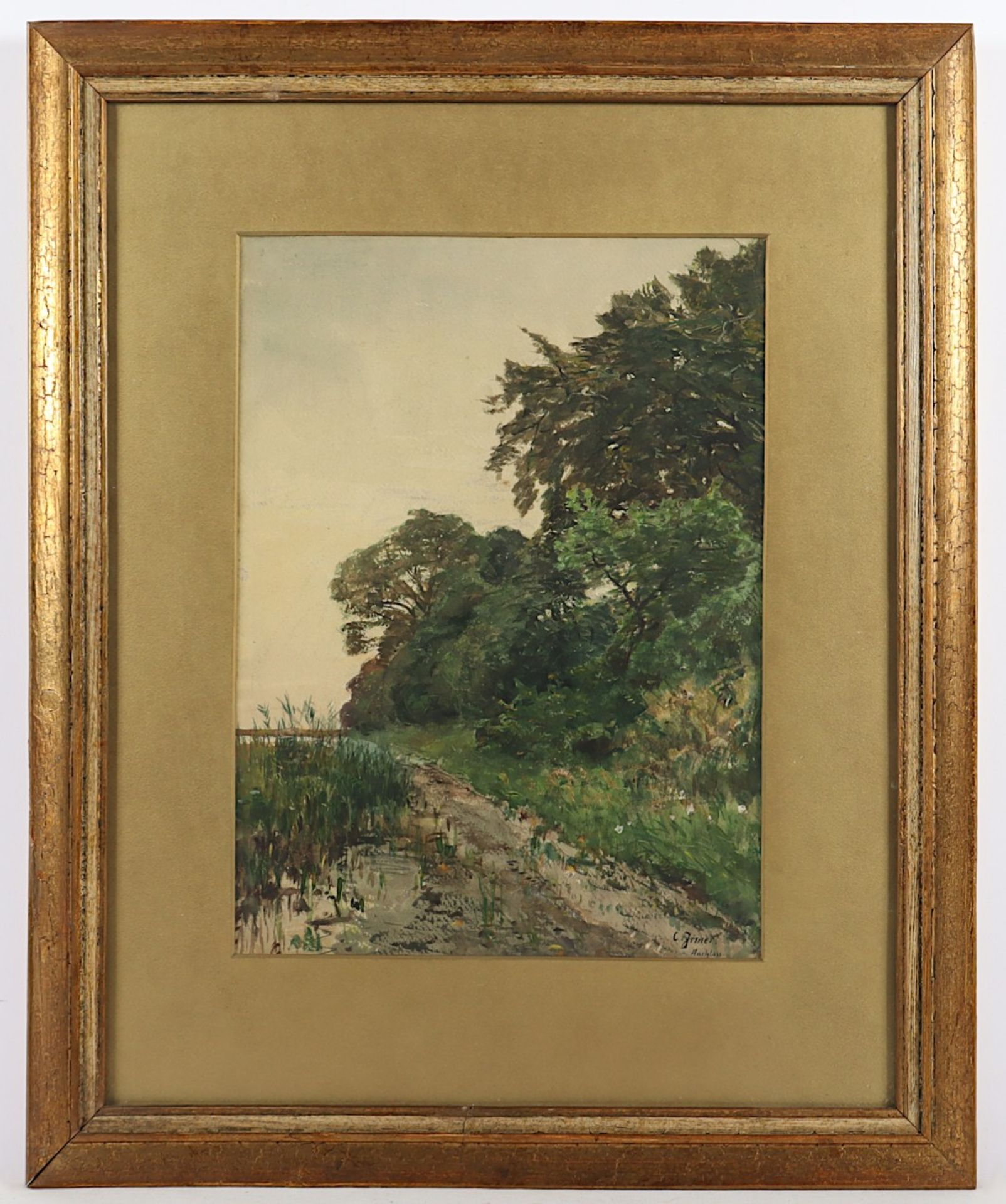 IRMER, Carl (1834-1900), "Uferlandschaft", Öl/Malkarton, 50 x 40, unten rechts signiert und "Nachla - Bild 2 aus 3