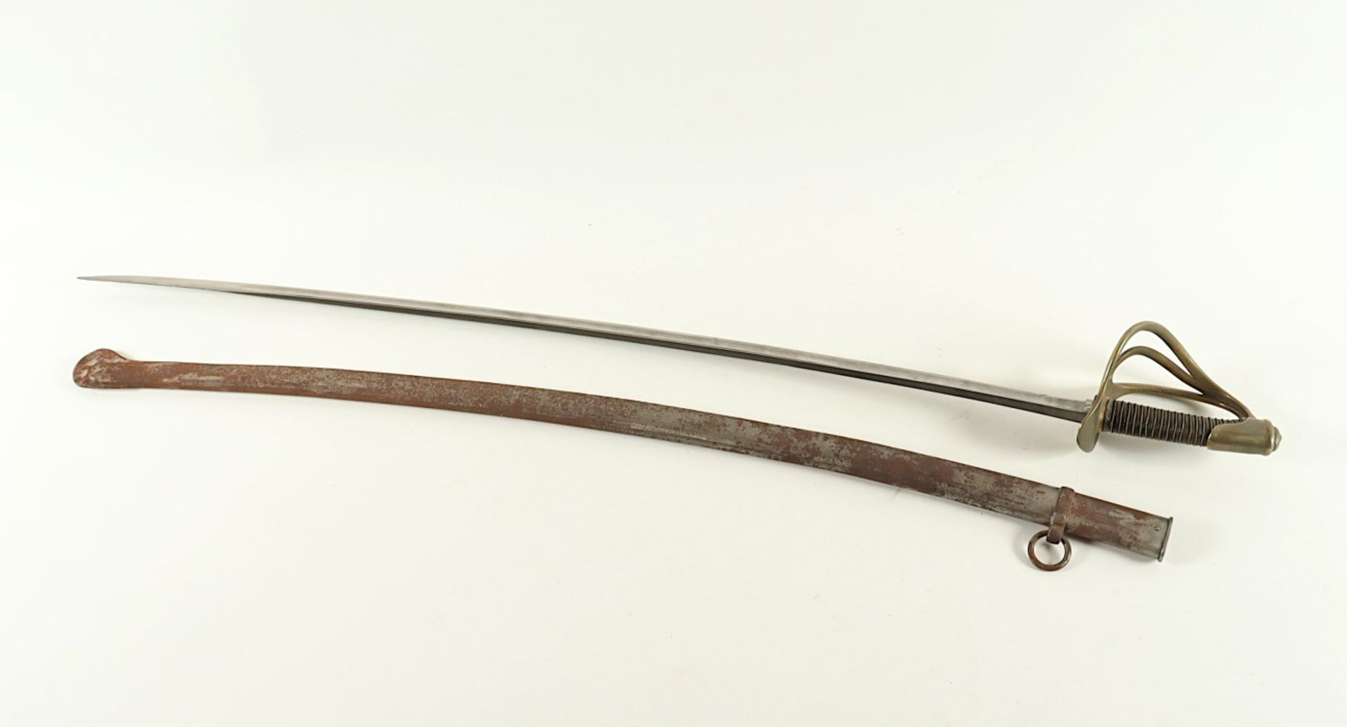 SÄBEL FÜR MANSCHAFTEN M 1822, kräftige, beidseitig gekehlte Rückenklinge (narbig), Messingbügelgefä - Bild 2 aus 2