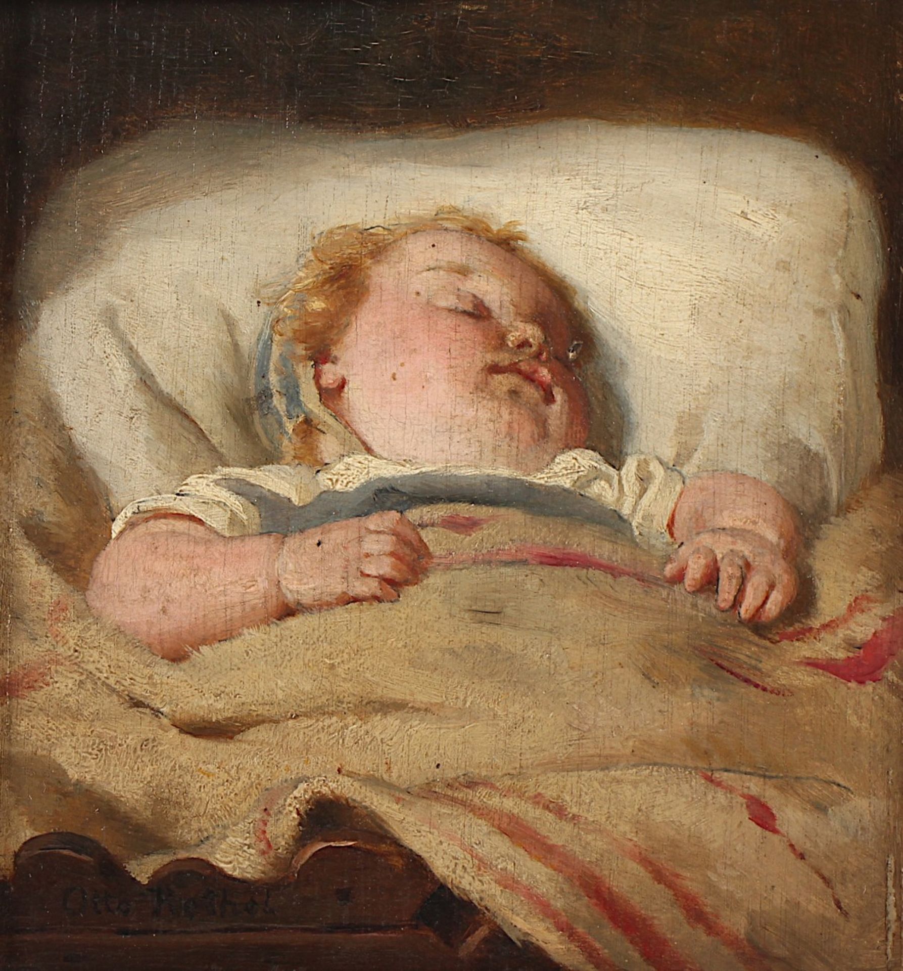 RETHEL, Otto (1822-1892), "Schlafendes Kleinkind", Öl/Holz, 15 x 14, unten links signiert, R. - Image 2 of 3