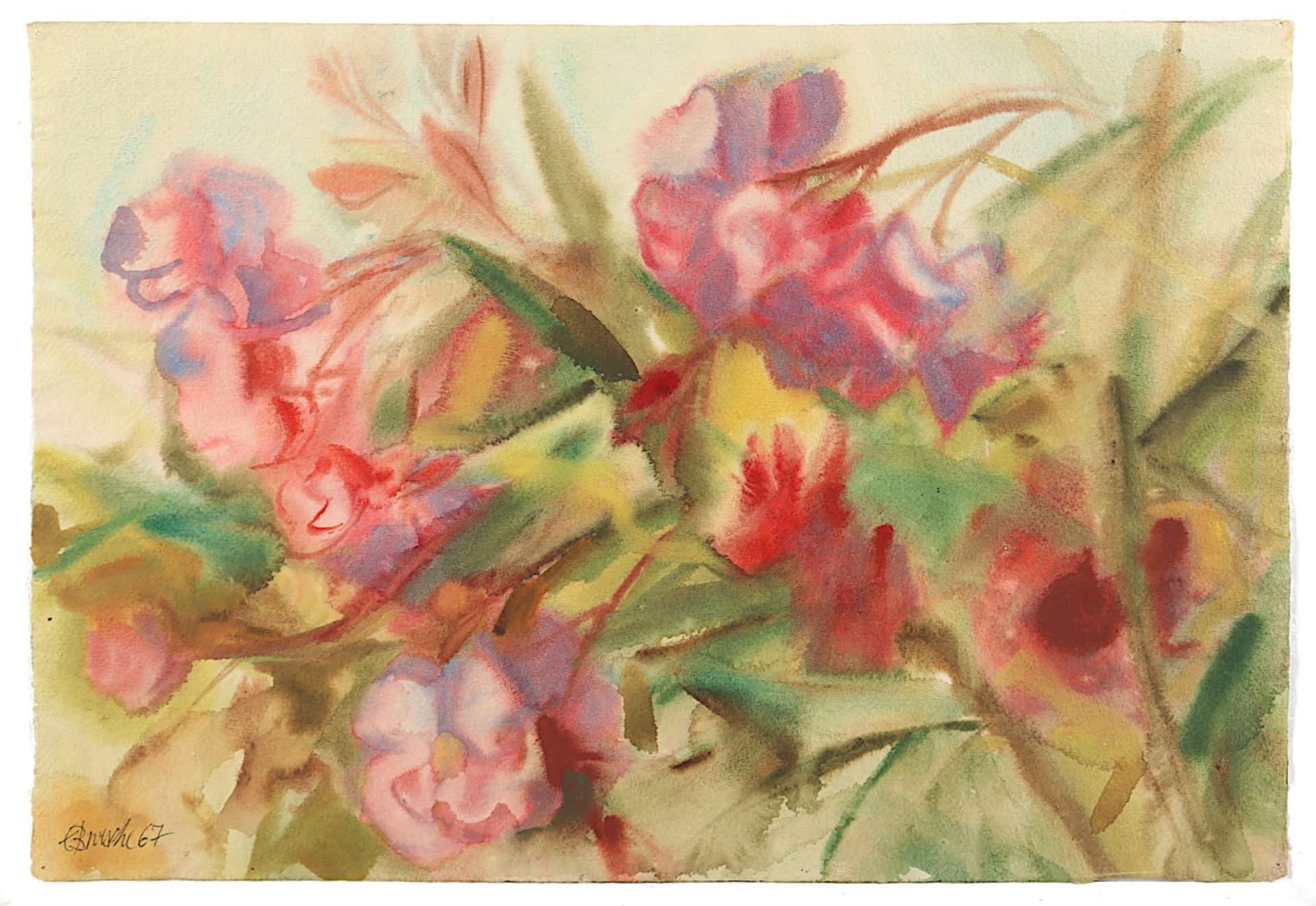 BURSCHE, Ernst, "Stilleben mit Blüten", Aquarell/Papier, 38 x 56, unten links signiert und datiert