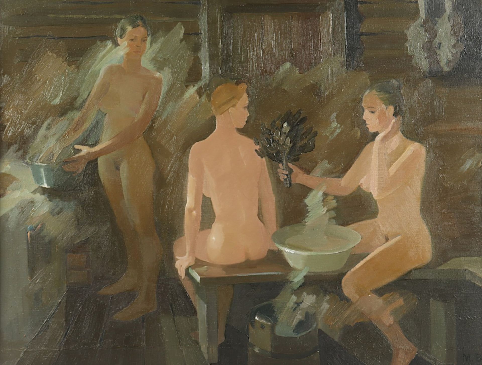 MUREINOV (Russland E.20.JH.), "Drei Frauen in der Sauna", Öl/Lwd., 60 x 80, unten rechts monogrammi - Image 2 of 5