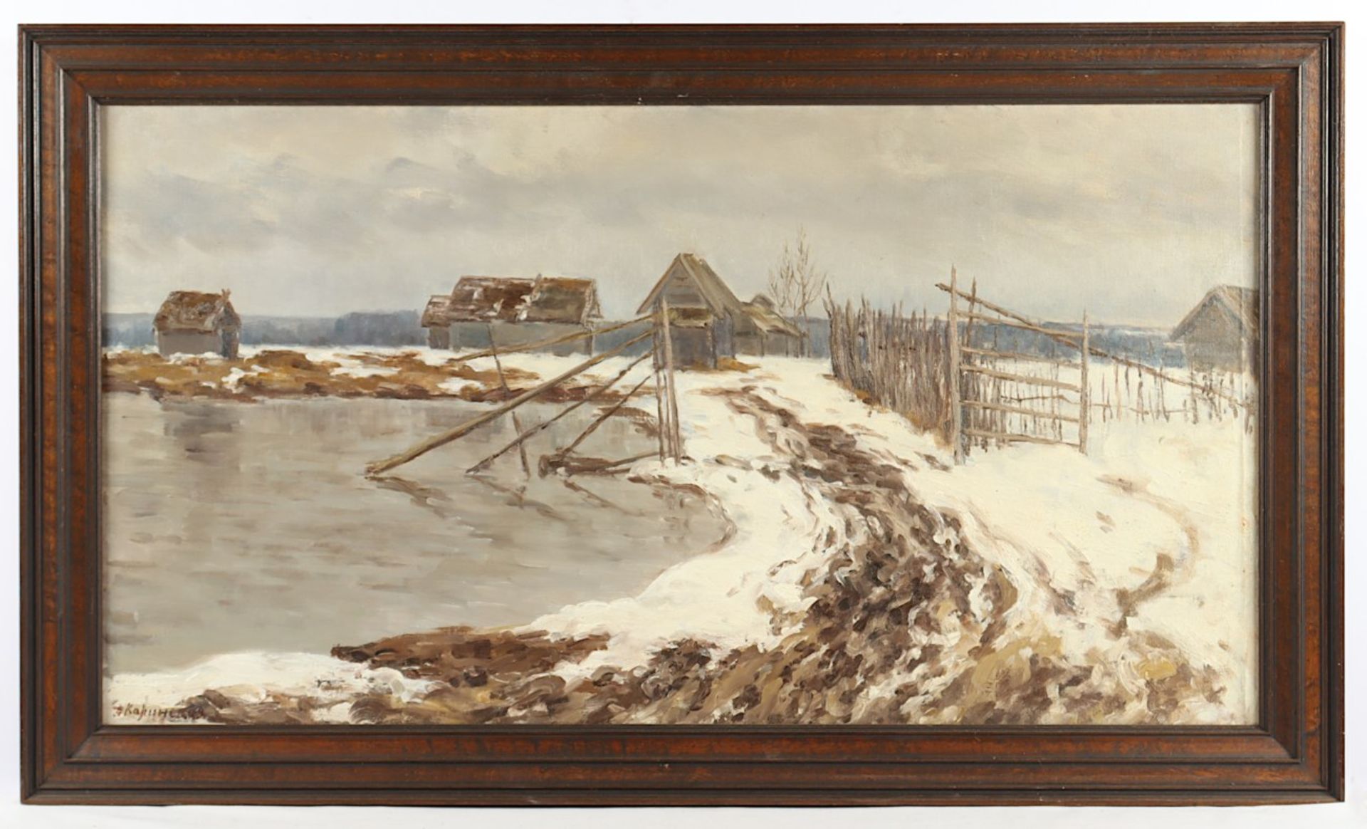 KARINSKAYA, Anna Nikolaevna (1871-1931), "Winterlandschaft", Öl/Lwd., 55 x 102, unten links signier