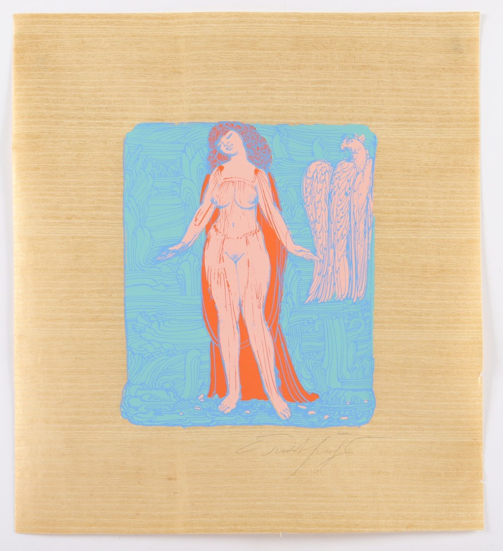 FUCHS, Ernst, "Figur", Farbserigrafie auf Holzpapier, 30 x 24, handsigniert, ungerahmt 