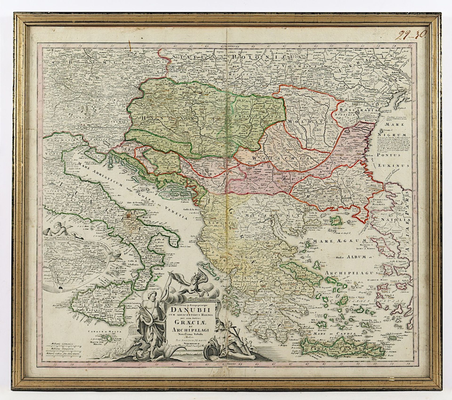 GRIECHENLAND, "Danubii com adiacentibus regnis.. Graeciae..", kolorierter Kupferstich, 47 x 57,5, e
