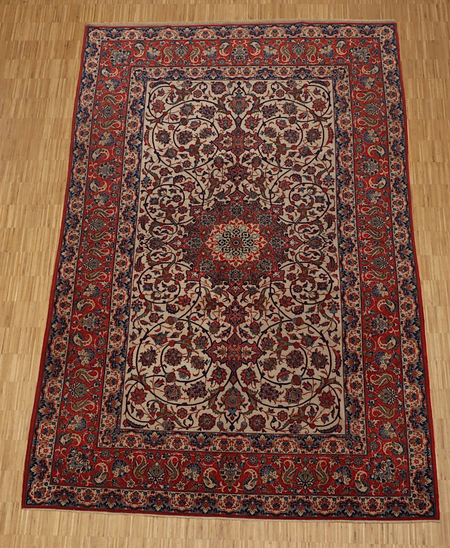 KLEINER TEPPICH KORK-ISFAHAN ALT, sehr feine Knüpfung, 324 x 205, Zustand B