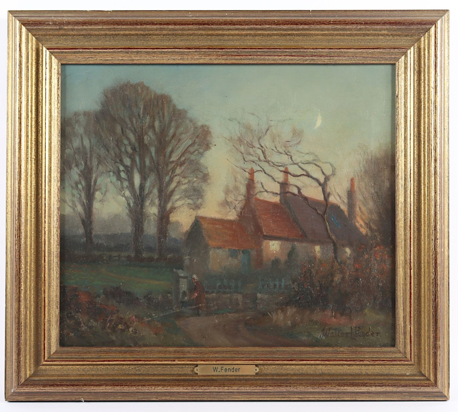 PENDER, Walter L. (Maler A.20.Jh.), "Abendstimmung an einem Bauerngehöft", Öl/Lwd., 30,5 x 35, unte