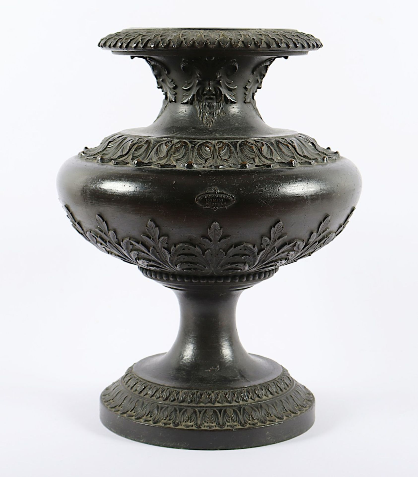 GROSSE URNENVASE, Bronze, schwarz patiniert, klassizistischer Reliefdekor, H 39, FONDERIA BASTANZET - Image 2 of 4