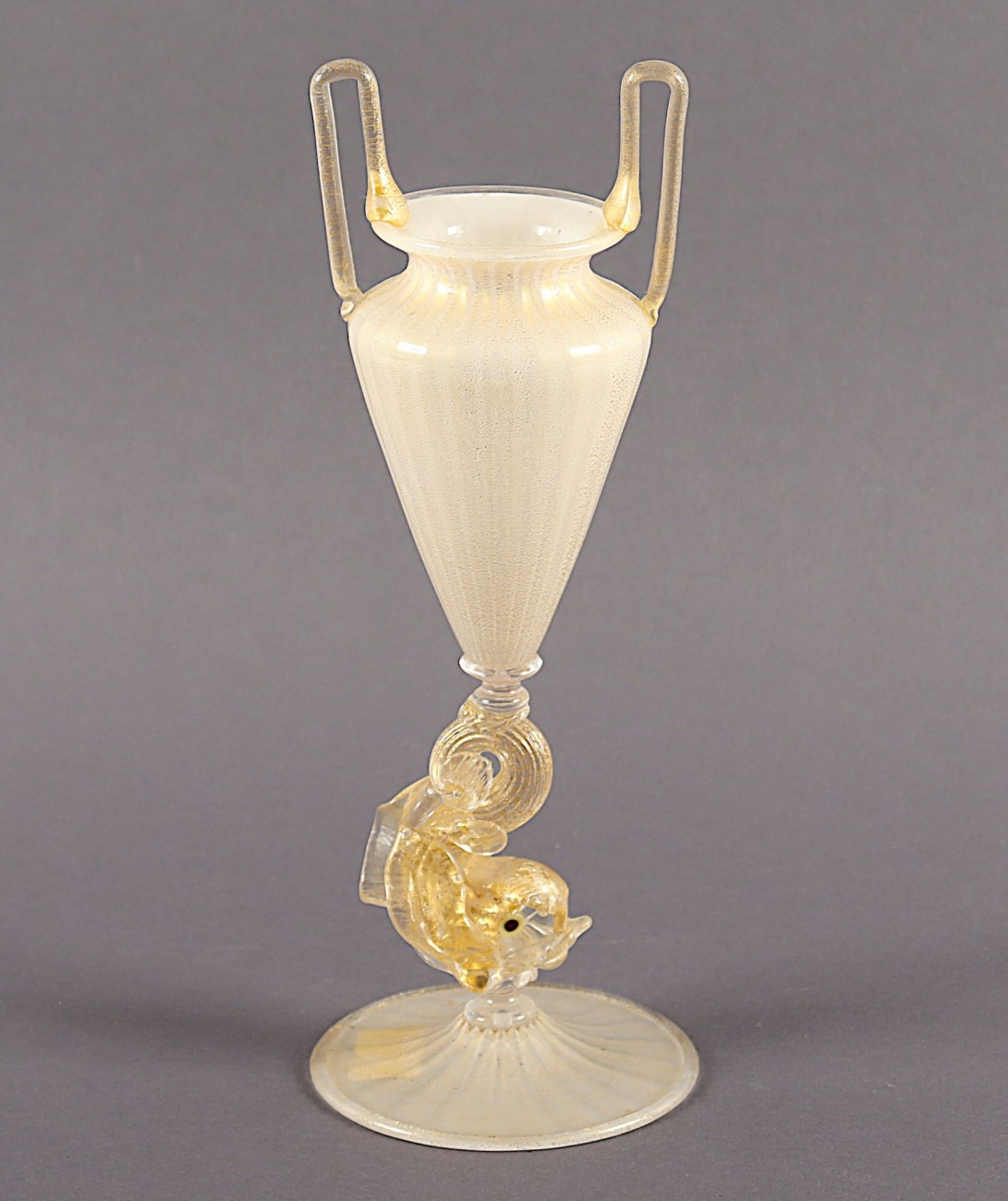 VASE, farbloses Glas, teilweise weiß-opak überfangen, Goldstaubeinschlüsse, BAROVIER & TOSO