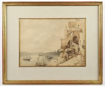 SCHOTEL, Petrus Johannes (1808-1865), "Felsenburg an der Adria", Bleistift/Aquarell/Papier, 23,5 x 