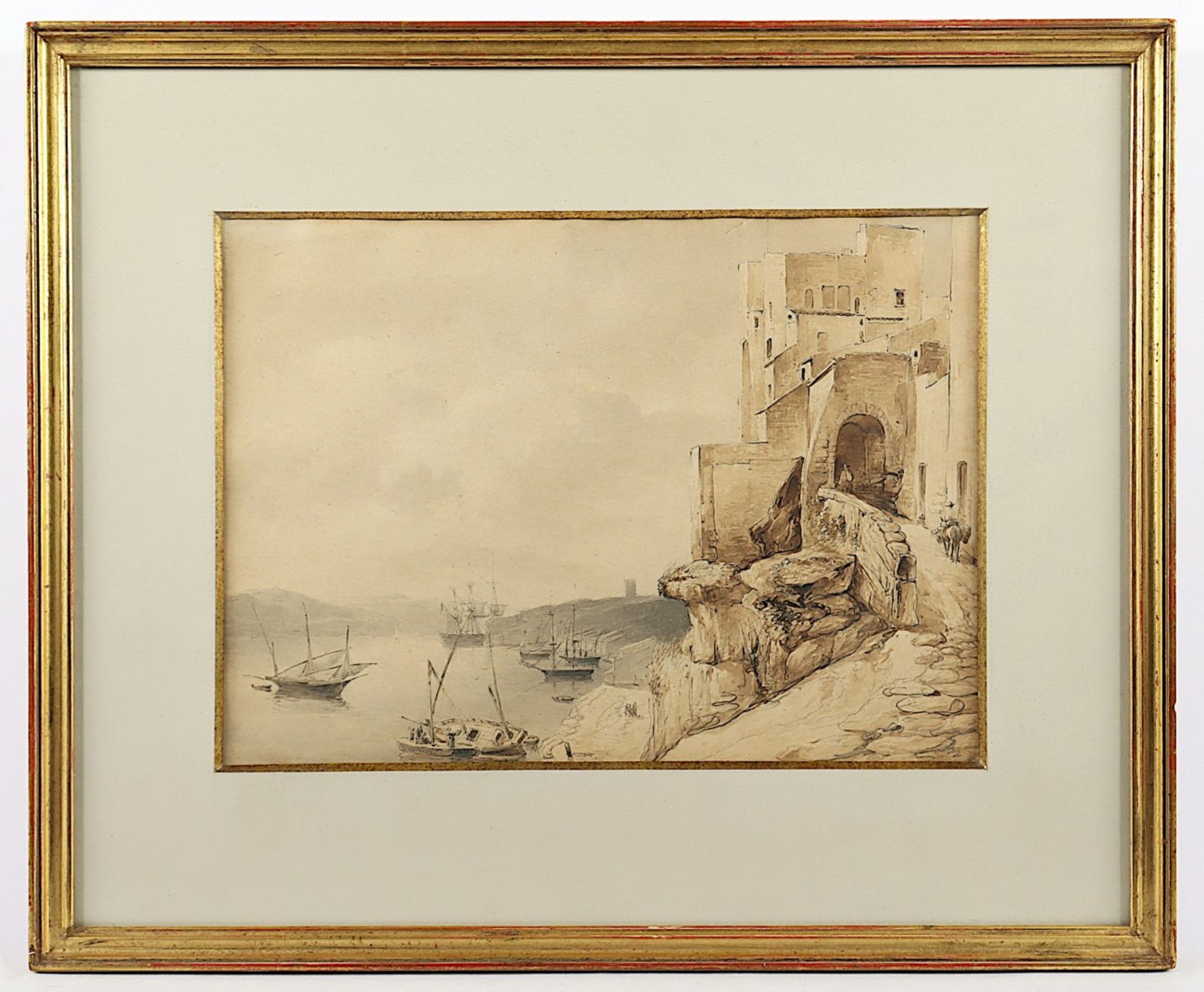 SCHOTEL, Petrus Johannes (1808-1865), "Felsenburg an der Adria", Bleistift/Aquarell/Papier, 23,5 x 