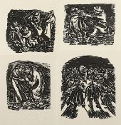 BARLACH, Ernst, 4 Holzschnitte aus "Der Findling", Gruppe aus mehreren Figuren, Elise weicht vor de