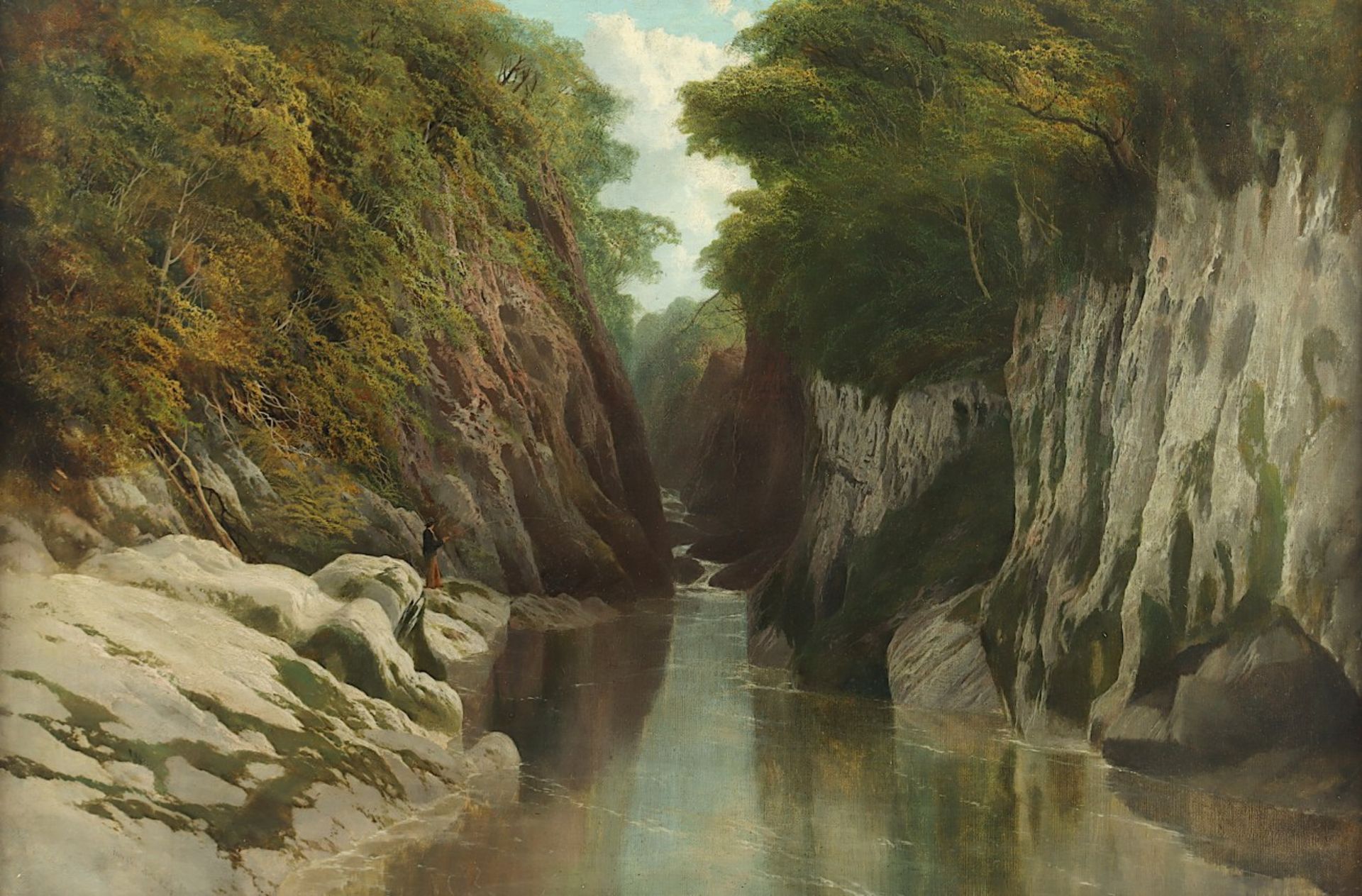 ENGLAND 19.JH., "Angler in der Fairy Glen im Snowdonia-Nationalpark, North Wales", Öl/Lwd., 51 x 76