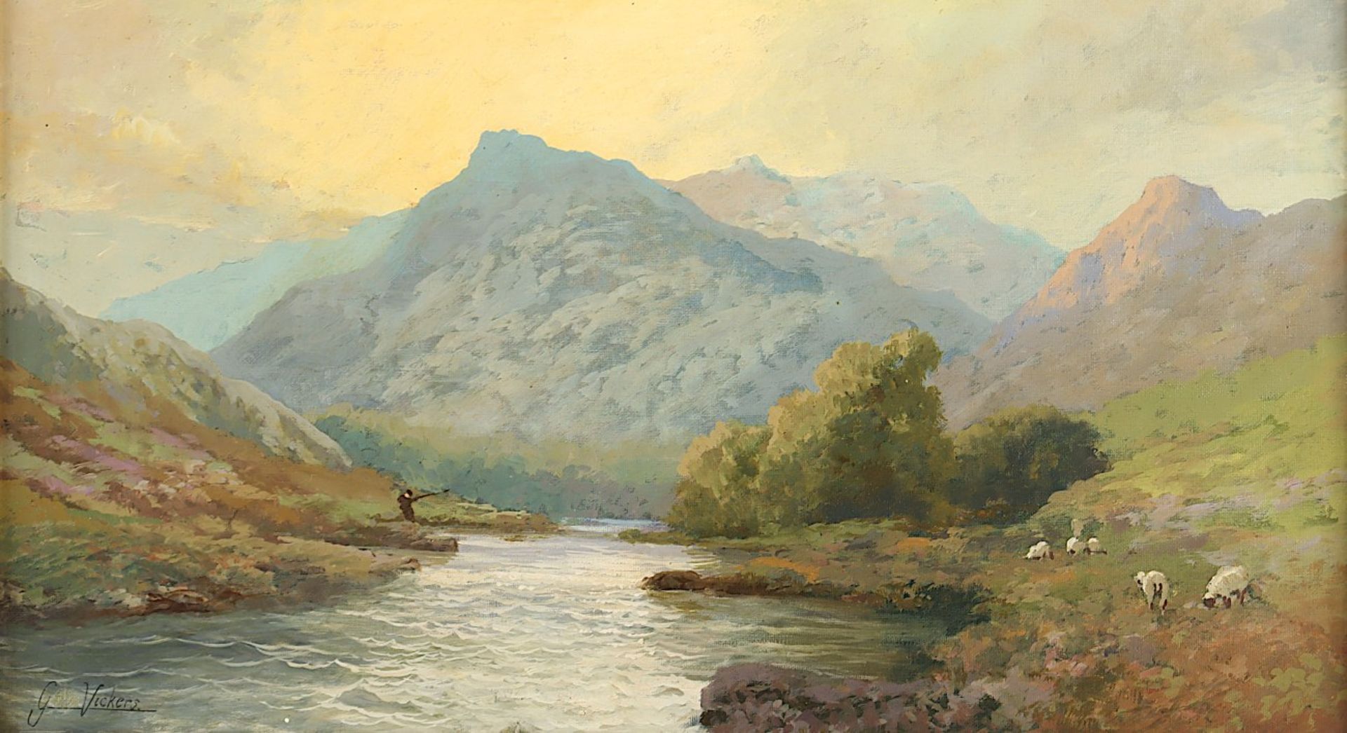 VICKERS, G. (England E.19.Jh.), "Landschaft in den Highlands", Öl/Lwd., 26 x 46, auf Holz aufgezoge