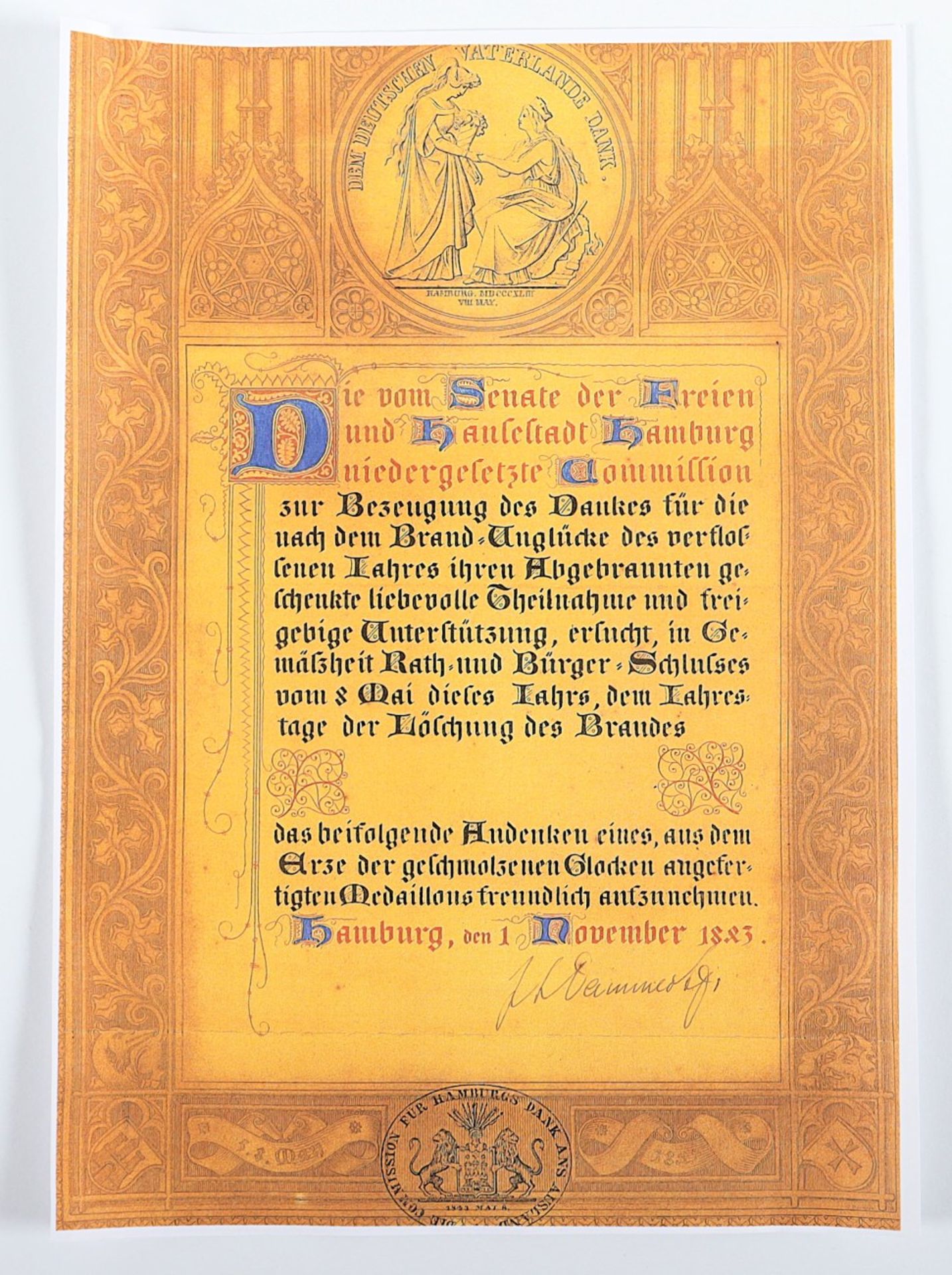 SELTENE MEDAILLE STADTBRAND HAMBURG 1842, große Bronzegussmedaille (Dm 16,5) ausgegeben für die Hil - Bild 3 aus 3