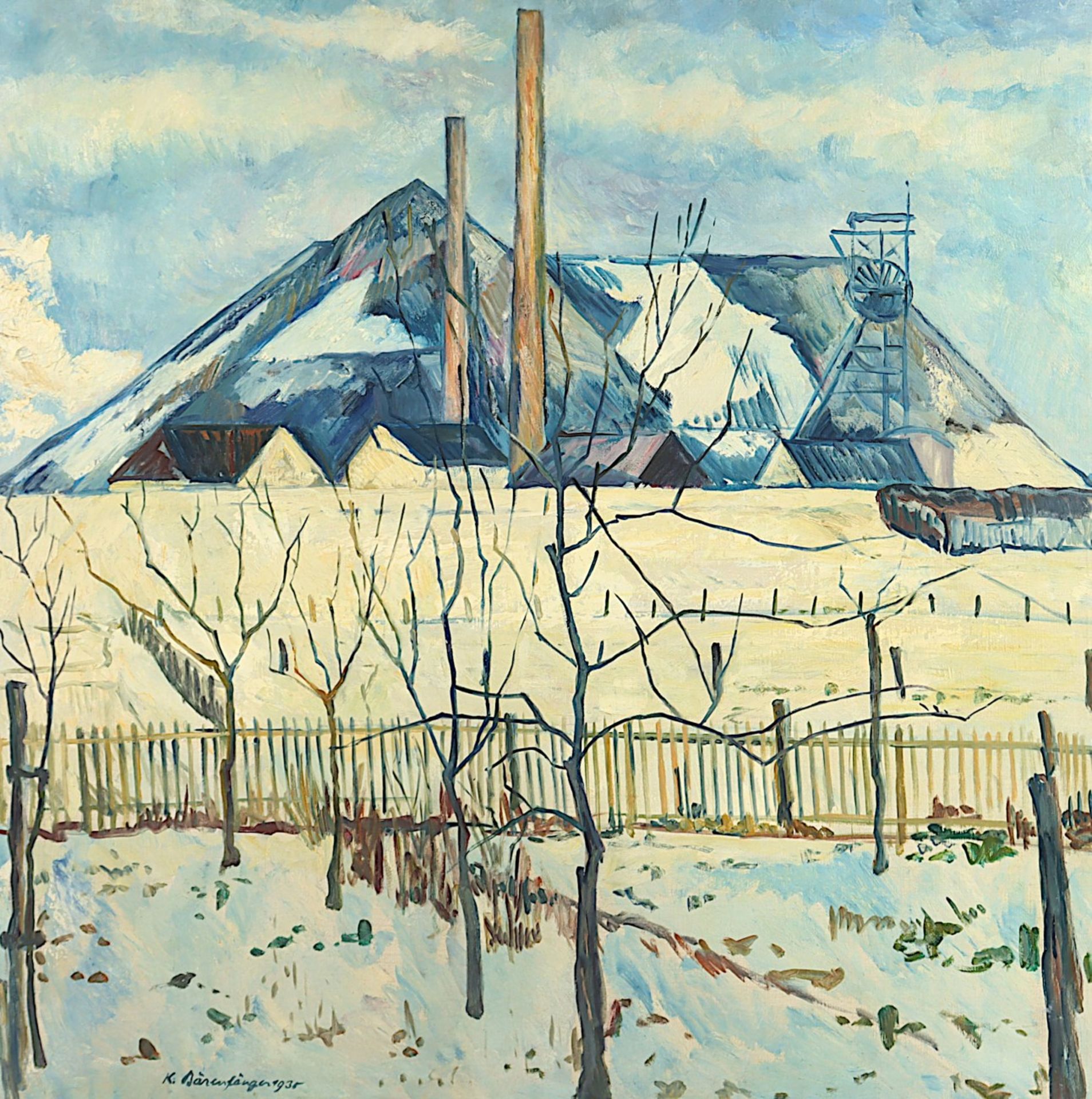 BÄRENFÄNGER, Karl (1888-1947), "Winterliche Industrielandschaft", Öl/Lwd., 94 x 97, unten rechts si