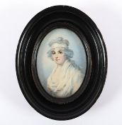 MINIATUR, "Frauenportrait", farbige Malerei/Malplättchen, Dm 9, DEUTSCH, 19.Jh. 