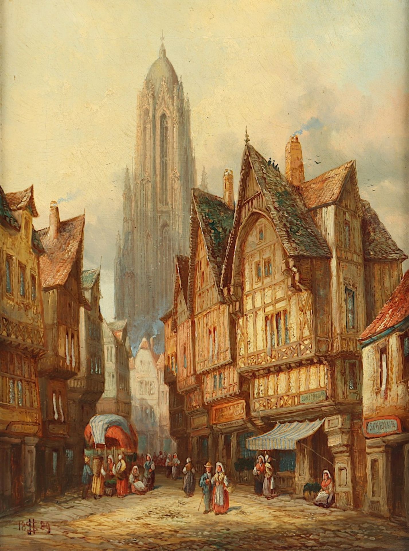 SCHÄFER, Henry Thomas (1833-1916), "Idealisierte Ansicht aus Alt Frankfurt", Öl/Lwd., 41 x 30,5, do - Image 2 of 4