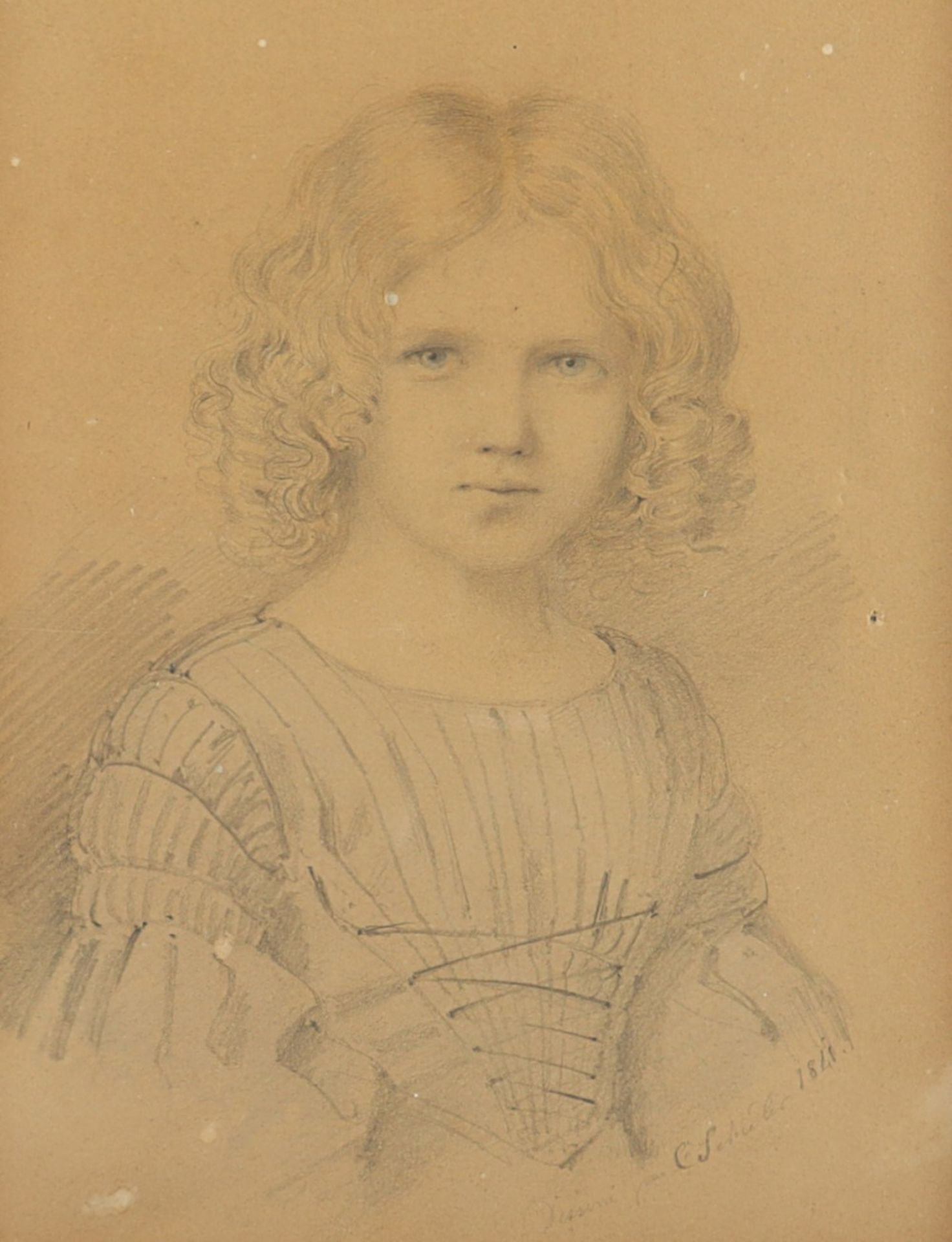 SCHÜLER, C. (Maler M.19.Jh.), "Bildnis eines Kindes", Bleistift/Papier, 20,5 x 16, besch., unten re - Bild 2 aus 3