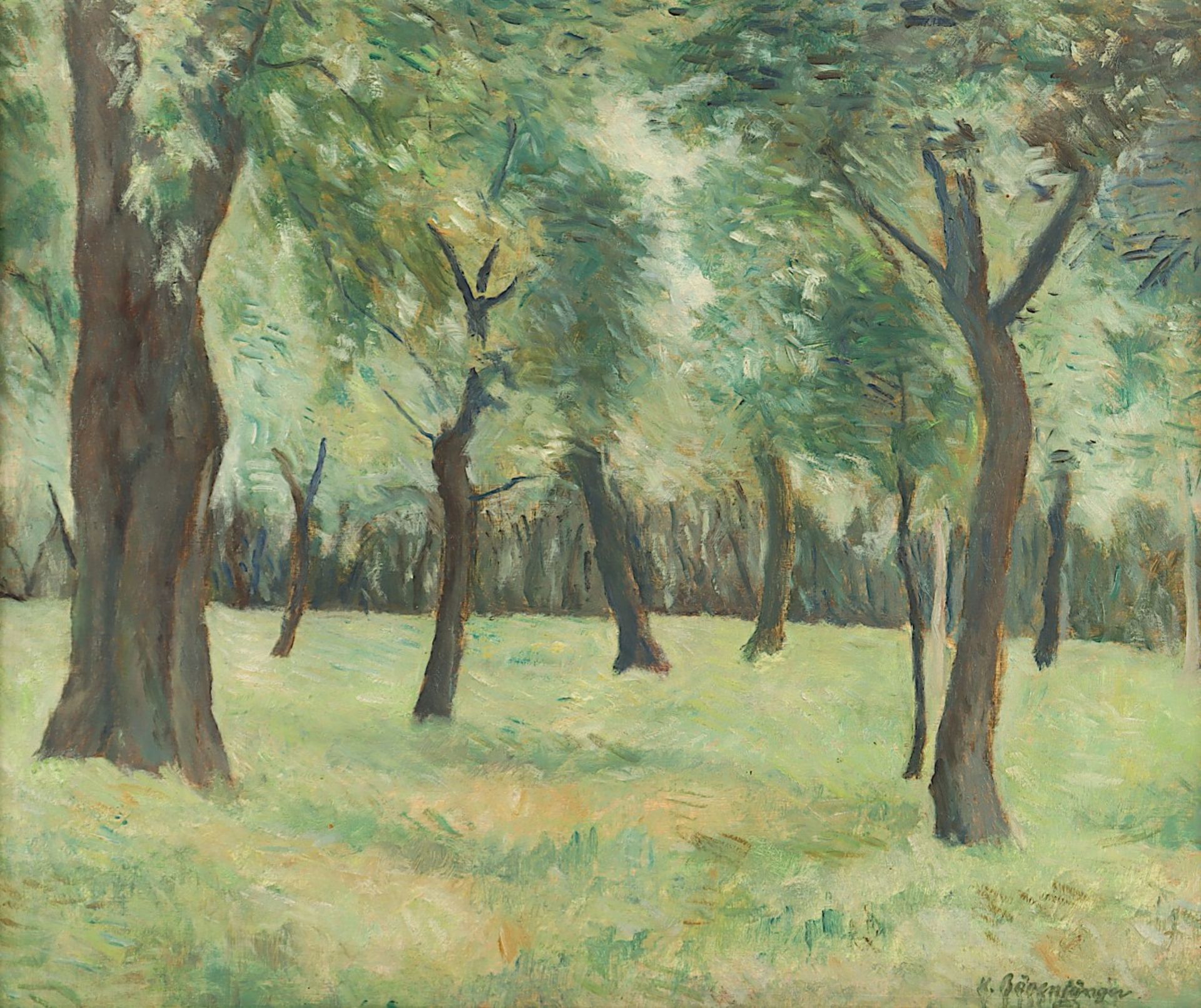 BÄRENFÄNGER, Karl (1888-1947), "Landschaft mit Bäumen", Öl/Holz, 50,5 x 60, unten rechts signiert, - Image 2 of 4