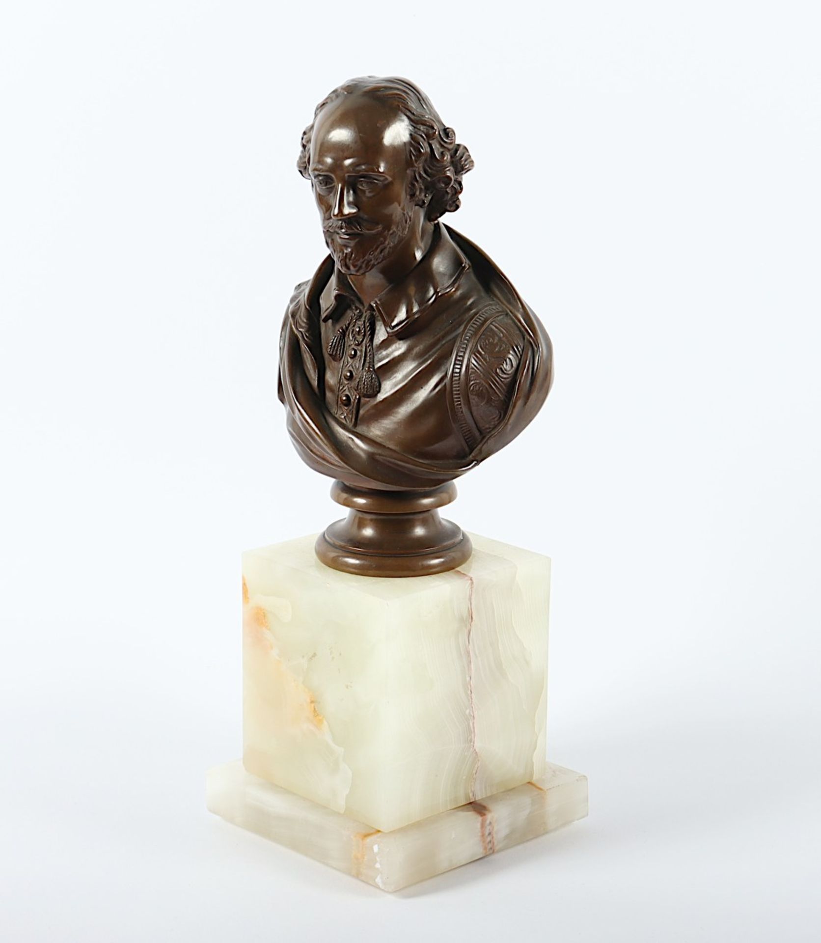 HOUDON, nach, "William Shakespeare", Büste, Bronze, H 21, verso die Gießermarken von Ferdinand Barb - Bild 2 aus 4