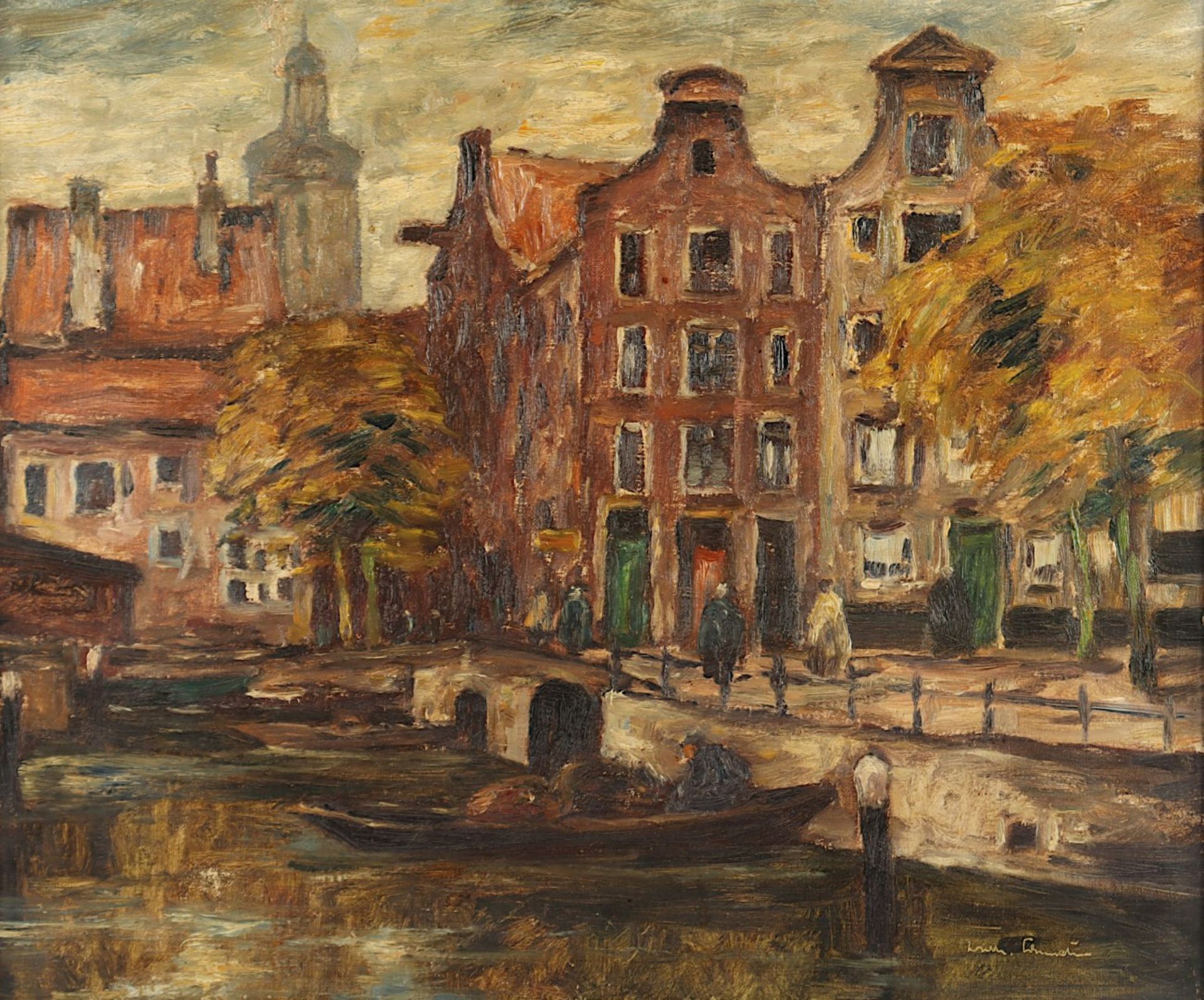 SCHMETZ, Wilhelm (1890-1938), "Niederländische Stadtansicht", Öl/Lwd., 52 x 60, unten rechts signie - Image 2 of 4