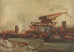 RUDOLPH, Hans (1911-1975), "Industriehafen", Öl/Hartfaser, 47 x 70, unten links signiert, R. 