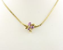 AMETHYST-COLLIER, 585/ooo Gelbgold, besetzt mit Amethysten und einem kleinen Brillanten, L 38, 8g 