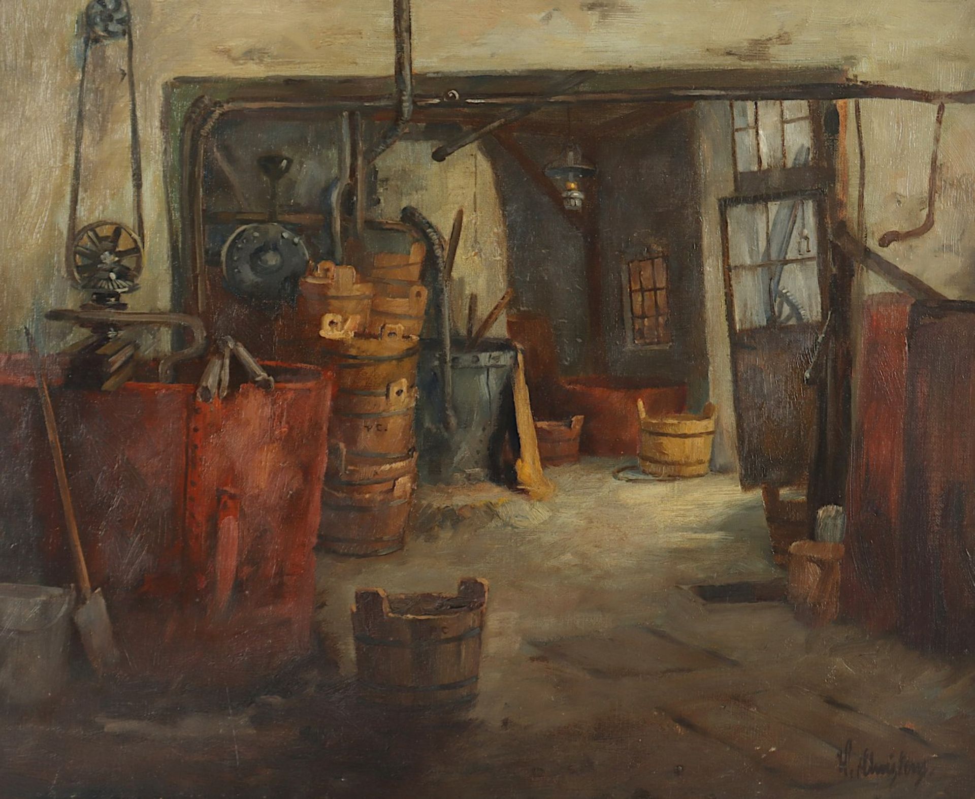 CHRISTENS, Wilhelm (1878-1964), "In der Werkstatt", Öl/Lwd., 47 x 58, unten rechts signiert, R. - Image 2 of 4