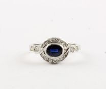 SAFIR-BRILLANT-RING, 585/ooo Weißgold, Juwelier VASSILIOU, besetzt mit einem Safir von ca. 1,00 ct.