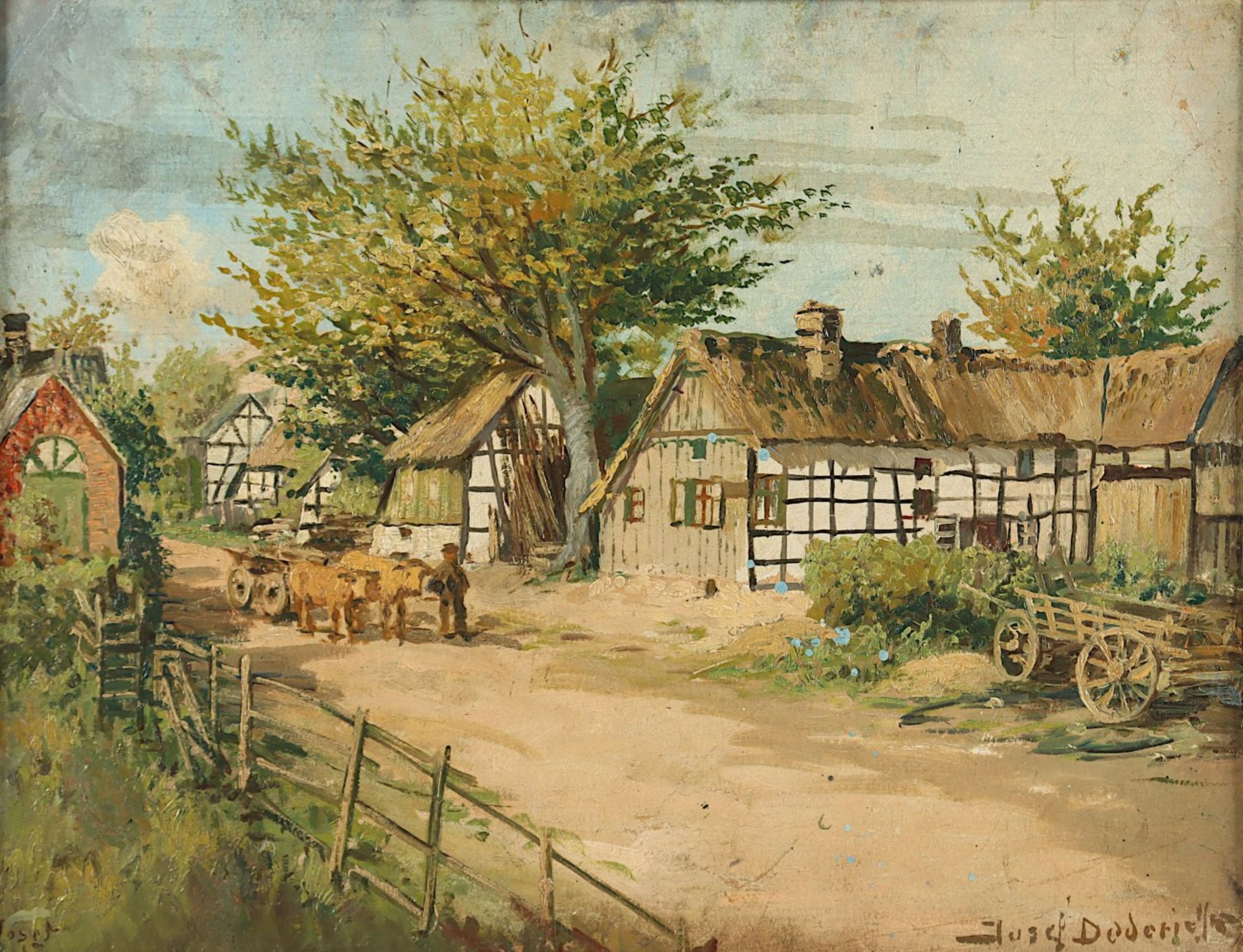 DEDERICHS, Josef (1873-1958), "Eifeldorf", Öl/Papier, 42 x 53, besch. und rest., auf Platte aufgezo