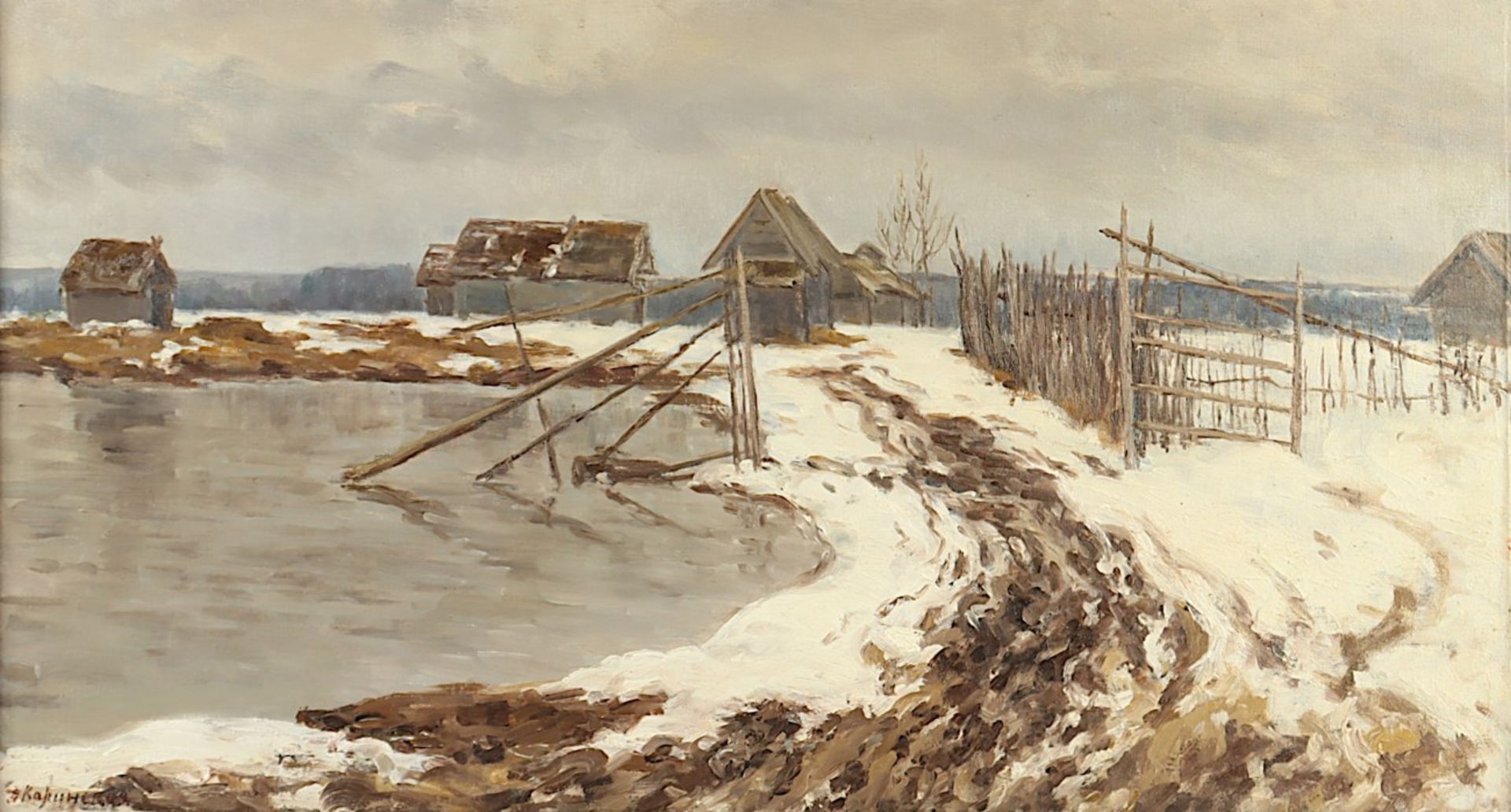 KARINSKAYA, Anna Nikolaevna (1871-1931), "Winterlandschaft", Öl/Lwd., 55 x 102, unten links signier - Image 2 of 3