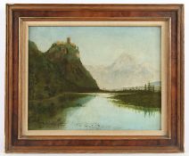 PETERSEN, H. (Maler um 1900), "Alpenlandschaft mit Burg", Öl/Lwd., 34,5 x 45, unten links signiert 