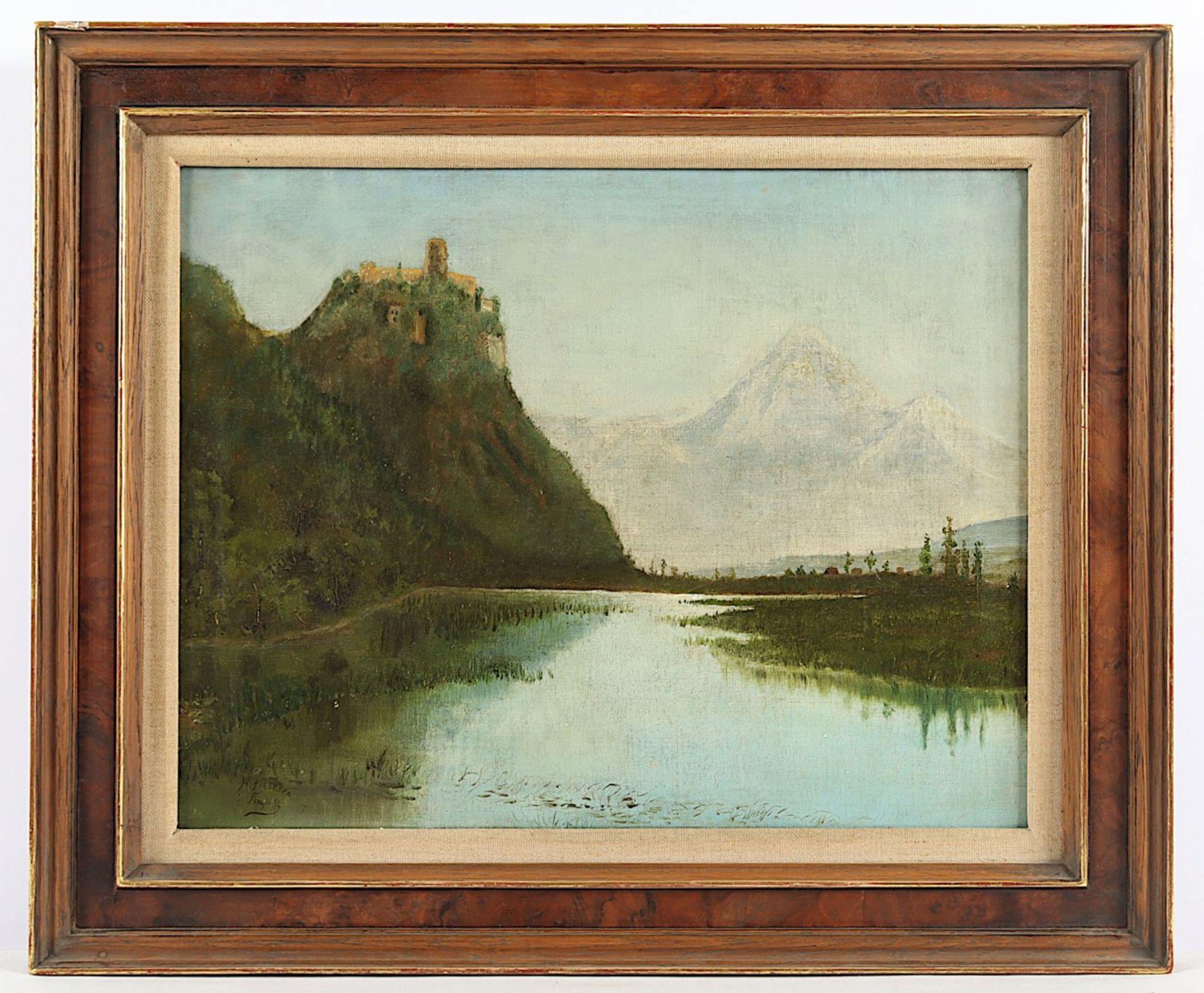 PETERSEN, H. (Maler um 1900), "Alpenlandschaft mit Burg", Öl/Lwd., 34,5 x 45, unten links signiert