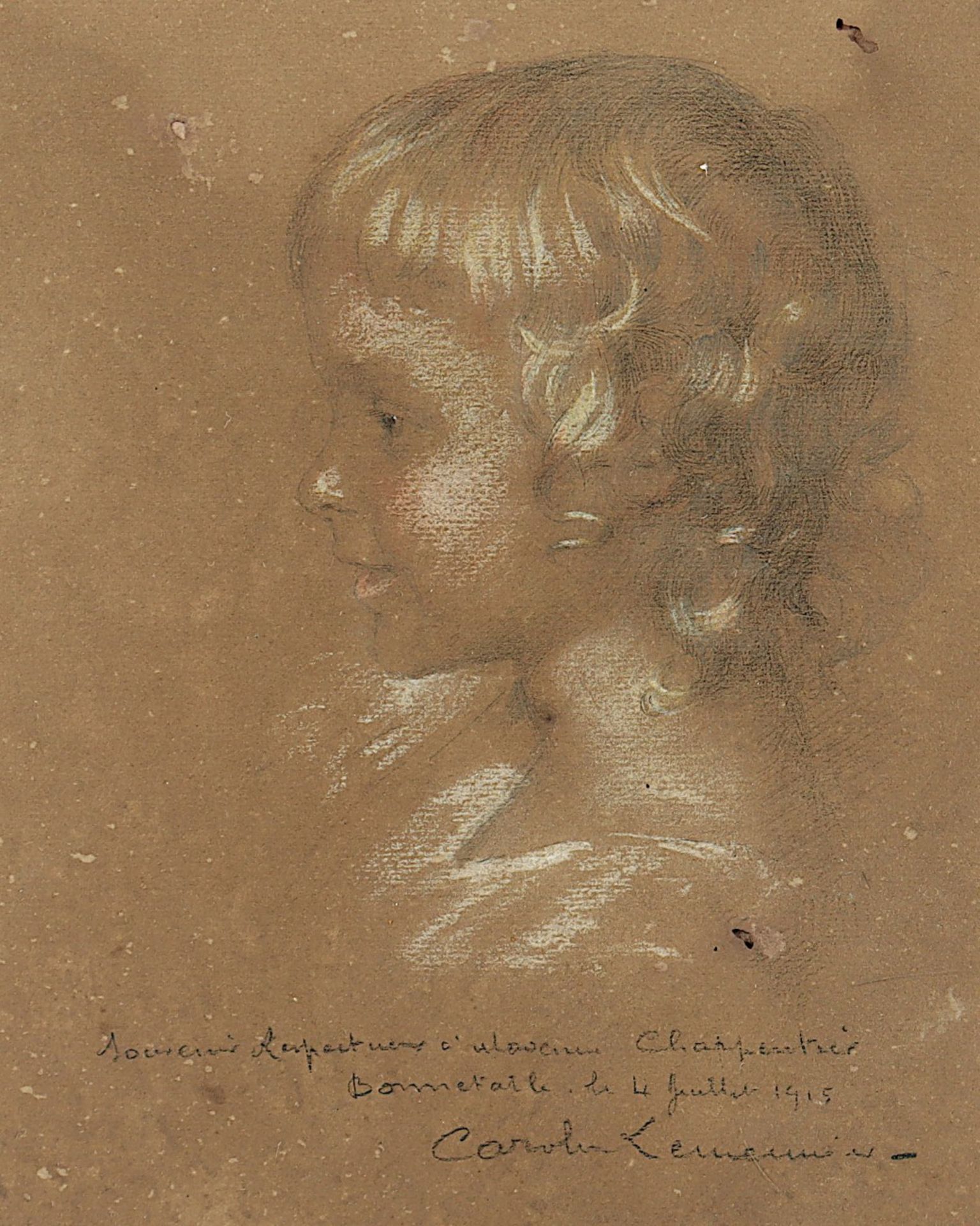 LEMEUNIER, Carolus (1881-1918), "Bildnis eines Kindes", Mischtechnik/Papier, 22 x 15,5 (Passepartou - Bild 2 aus 2