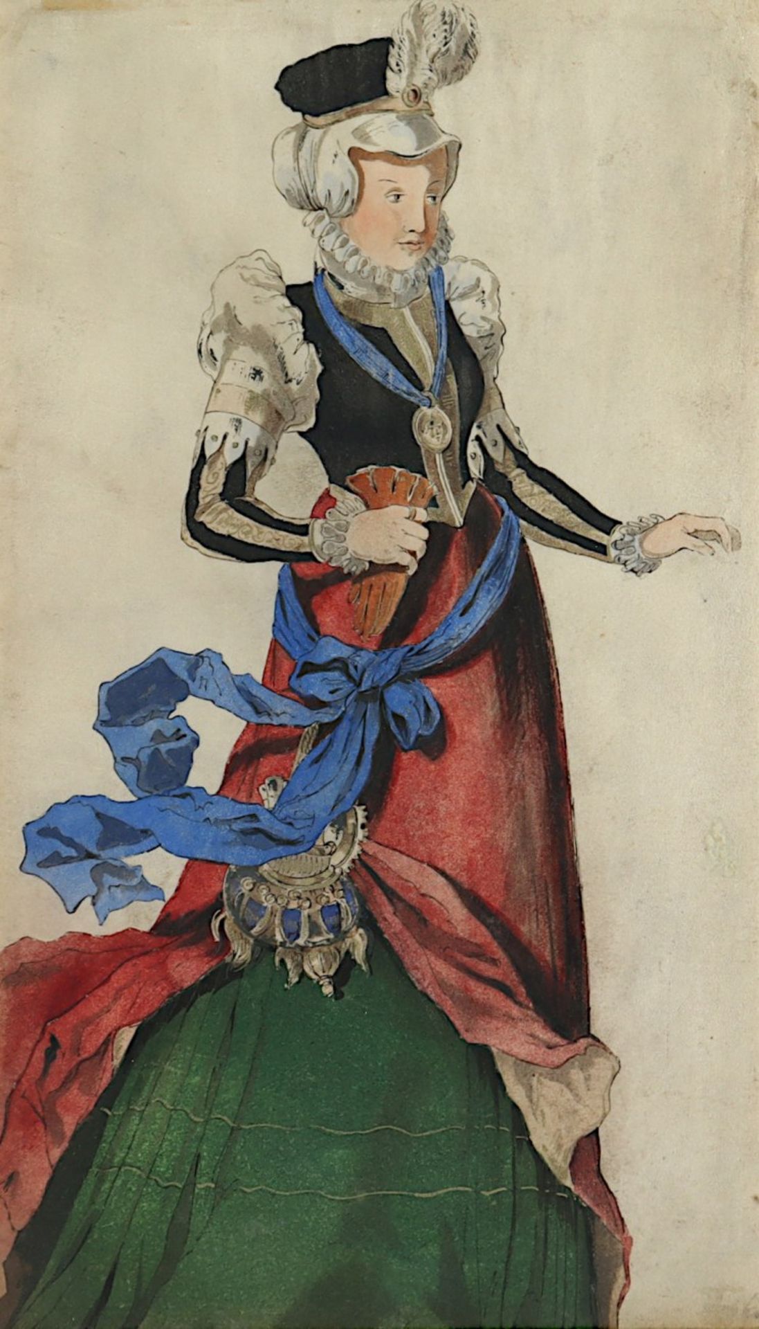 ZEICHNER DES 19.JH., "Bildnis einer Frau in Renaissancetracht", Mischtechnik/Pergament, 23 x 14, be