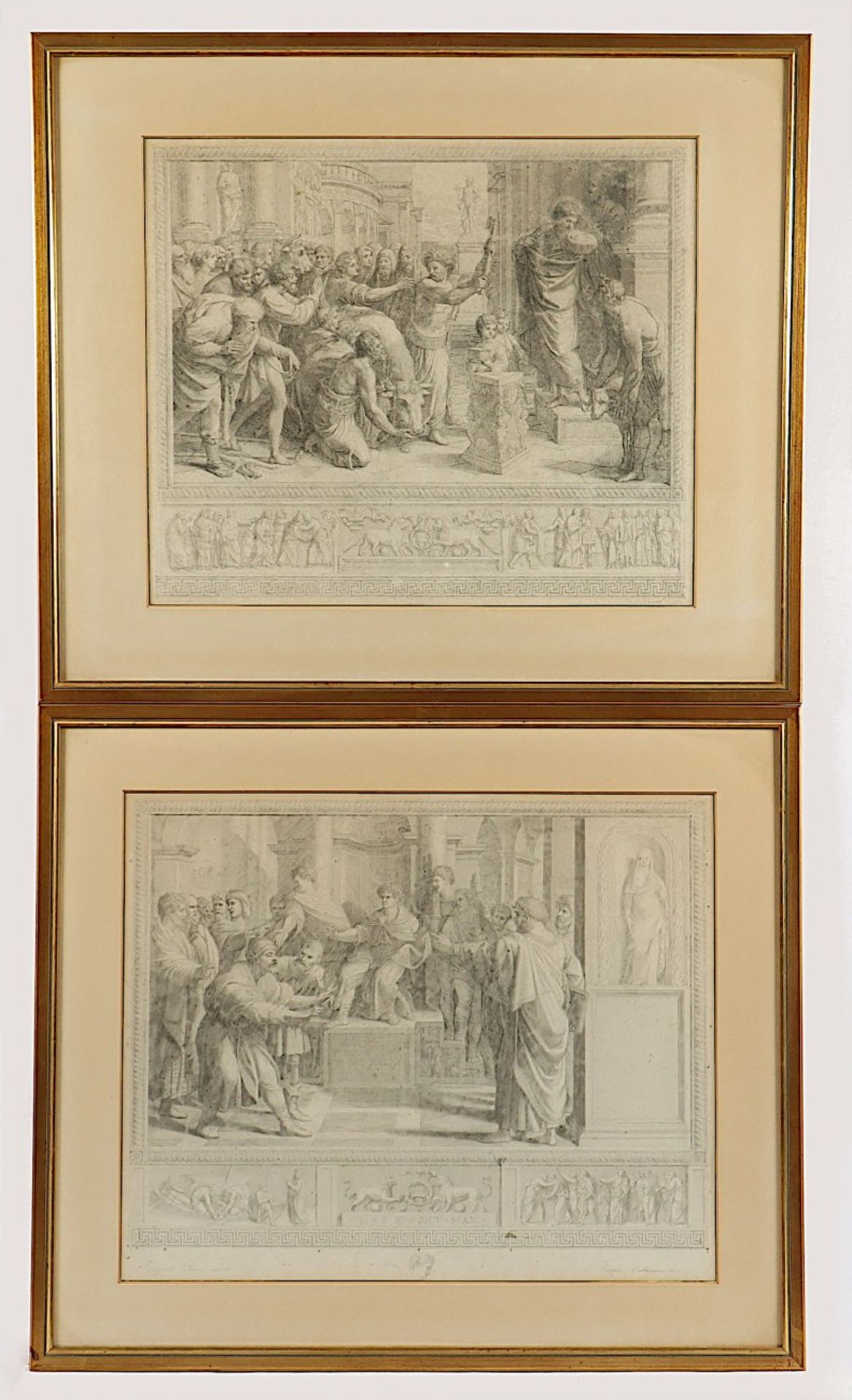 ZWEI STICHE, nach Raffael, aus den Stanzen im Vatikan, 37 x 43, ITALIEN, um 1870, R. 