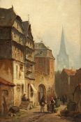 MEYERHEIM, Wilhelm Alexander (1815-1882), "Stadtansicht", Öl/Lwd., 29 x 20, auf Malpappe aufgezogen