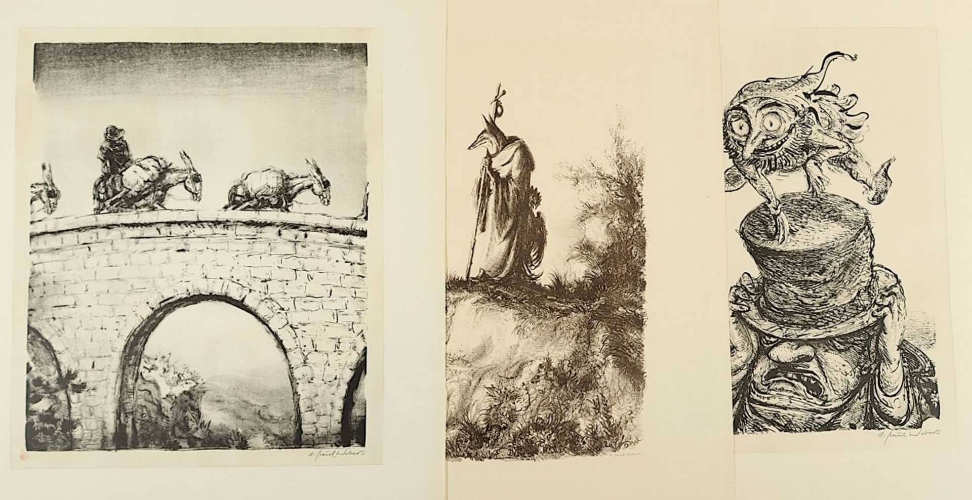 WEBER, A. Paul, 3 Arbeiten, "Kobold", "Der Pilger", "Auf der Brücke", Original-Lithografien, ca. 3