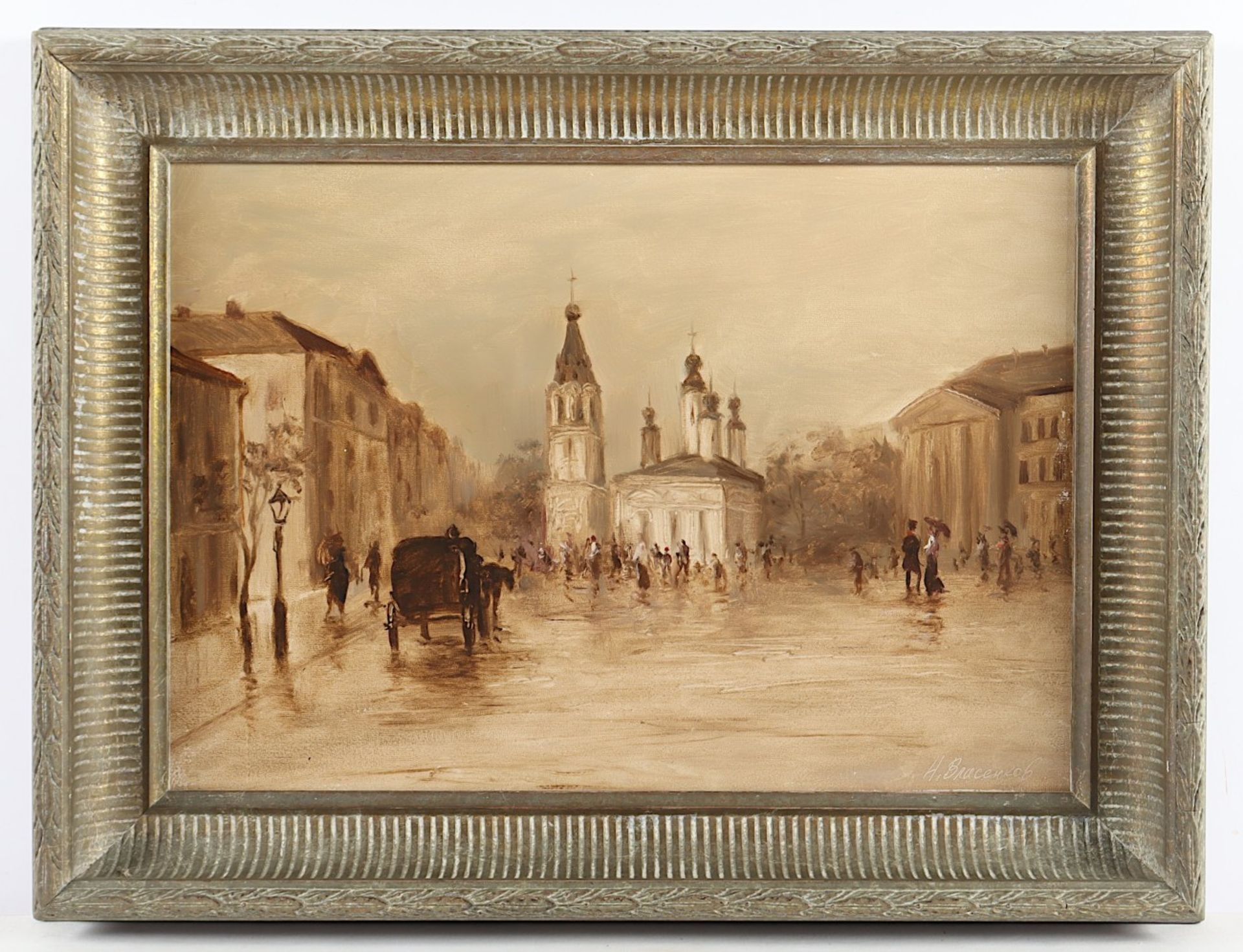 WRASENKOF, N. (Russischer Maler des 20.Jh.), "Platz in einer russischen Stadt", Öl/Malkarton, 36 x 