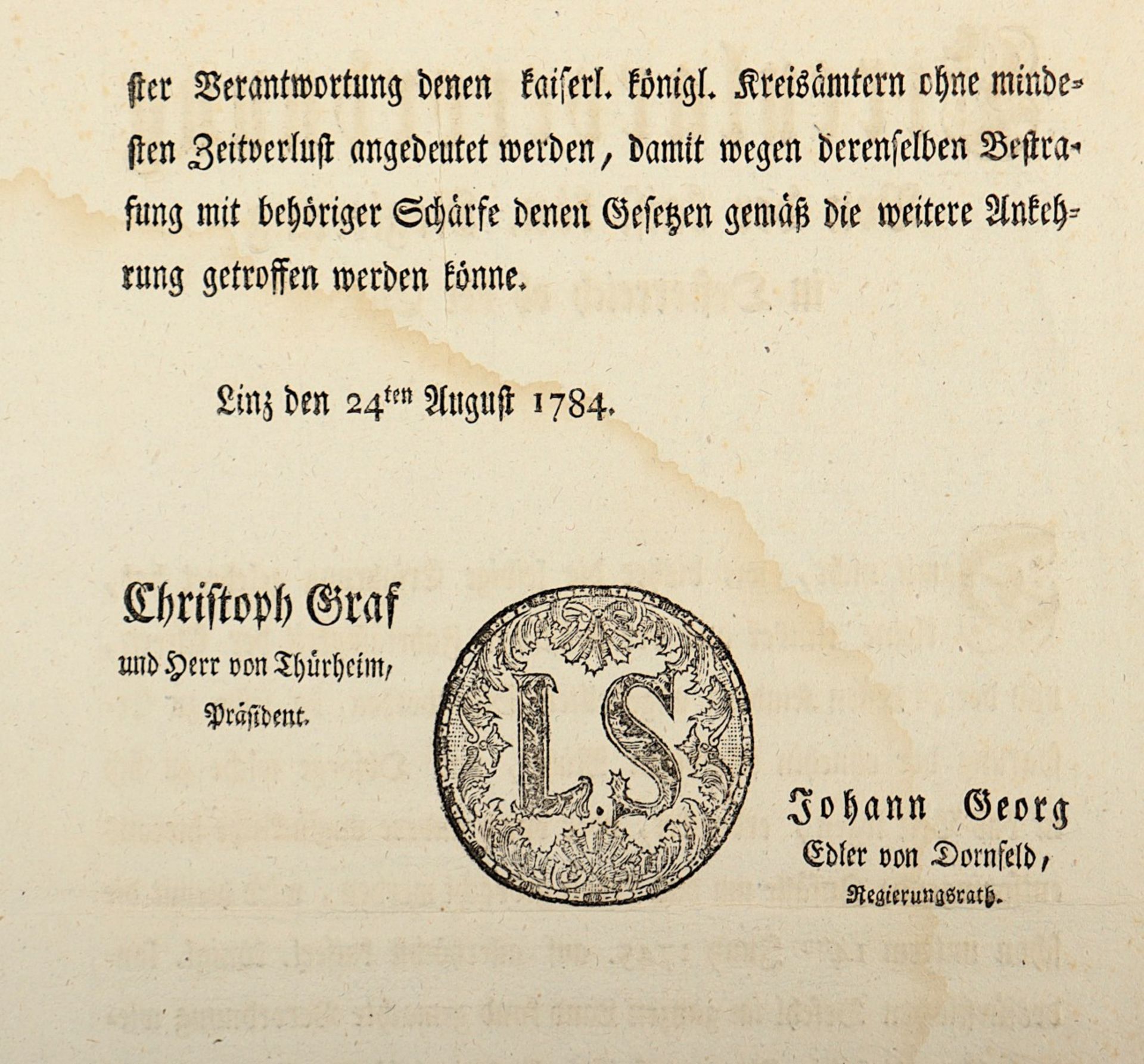 VIER VERORDNUNGEN, drei Österreichische und eine gerahmte Fürstentum Waldeck, teils koloriert, 1718 - Image 2 of 4